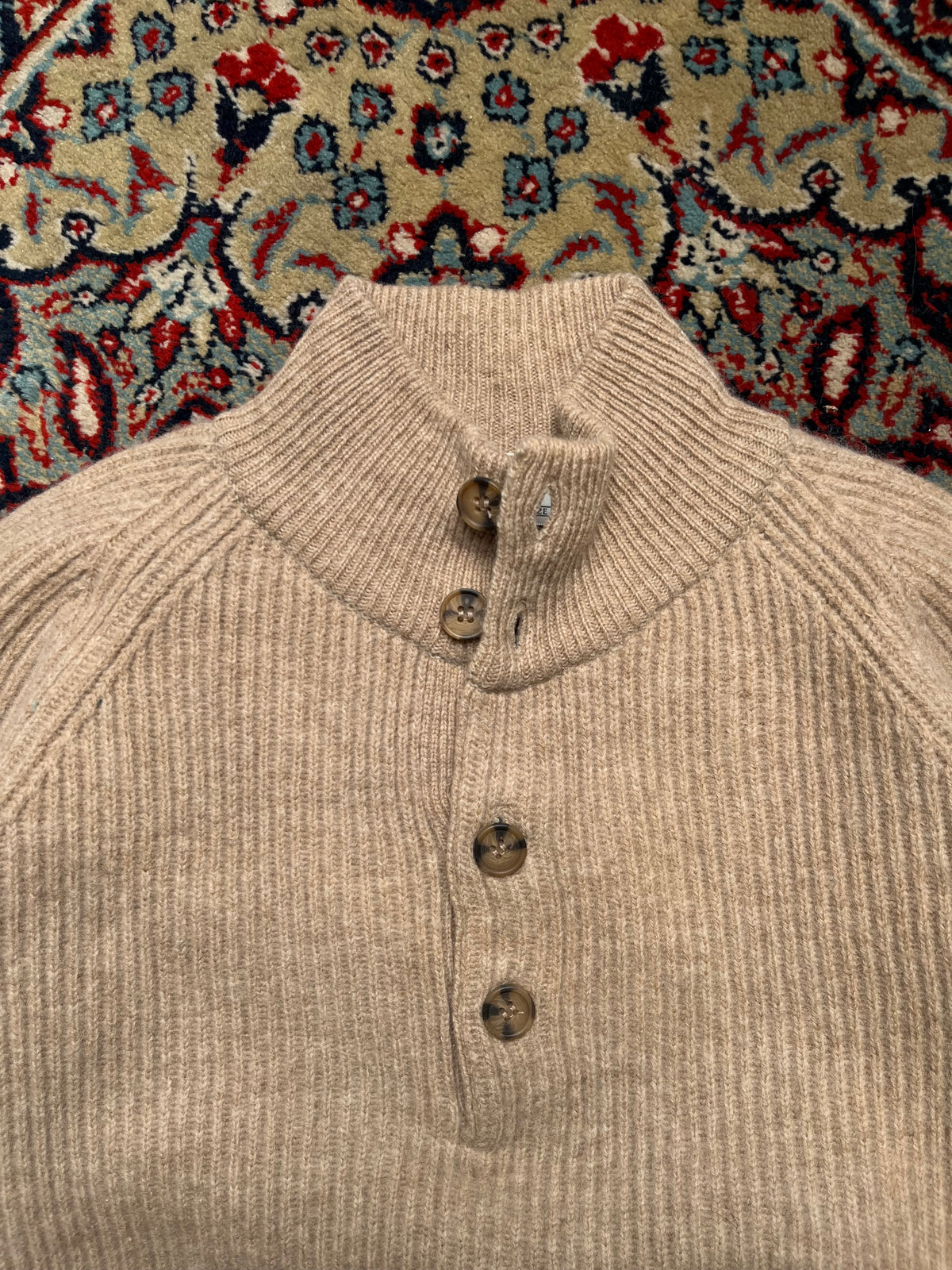Vintage Walter Firenze Beige Chunky Ribbed Knit Mock Neck Sweater - M