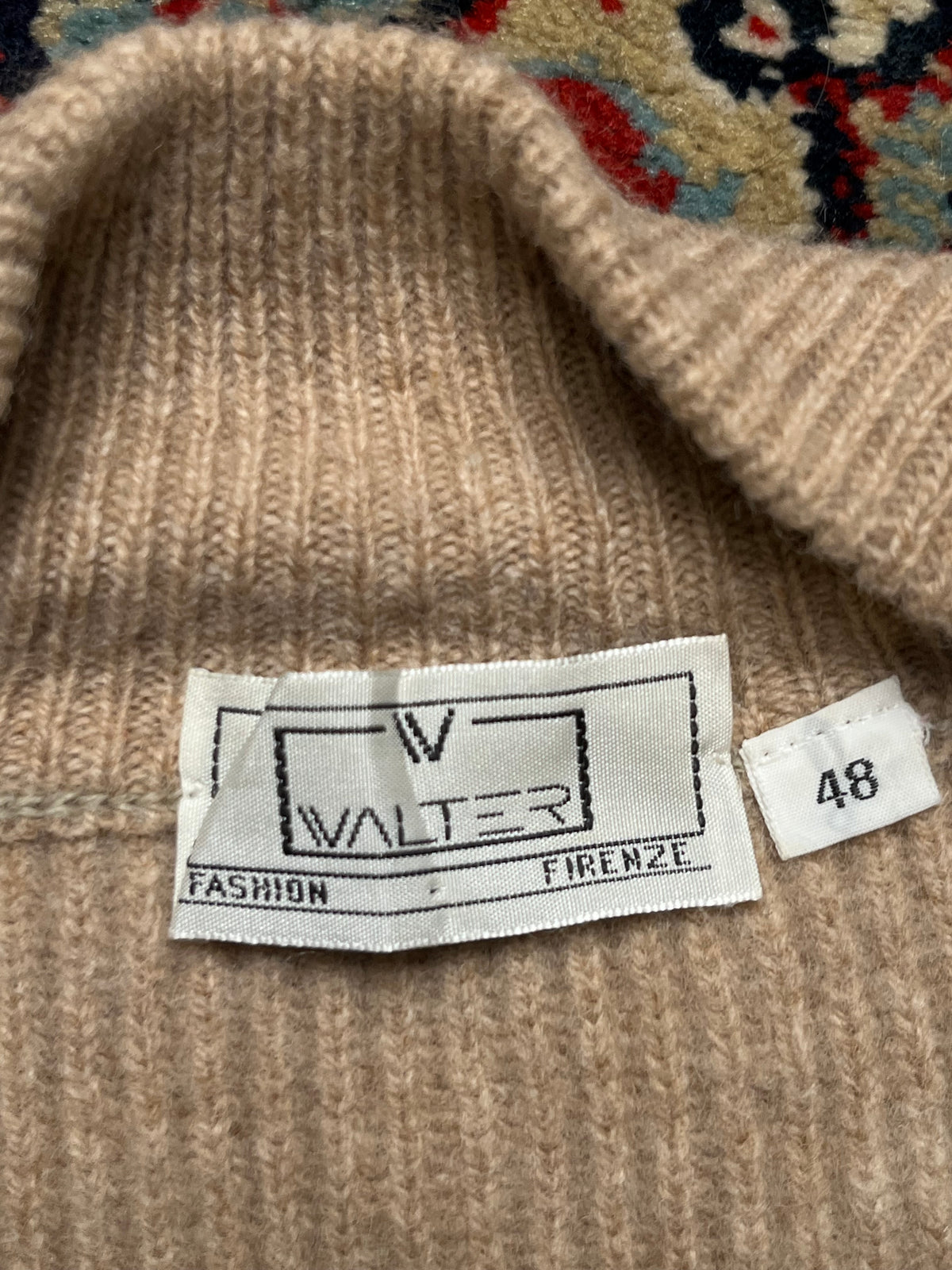 Vintage Walter Firenze Beige Chunky Ribbed Knit Mock Neck Sweater - M