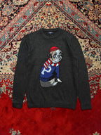 SPAO Charcoal Grey Bulldog Graphic Intarsia Knit Crewneck Sweater - M