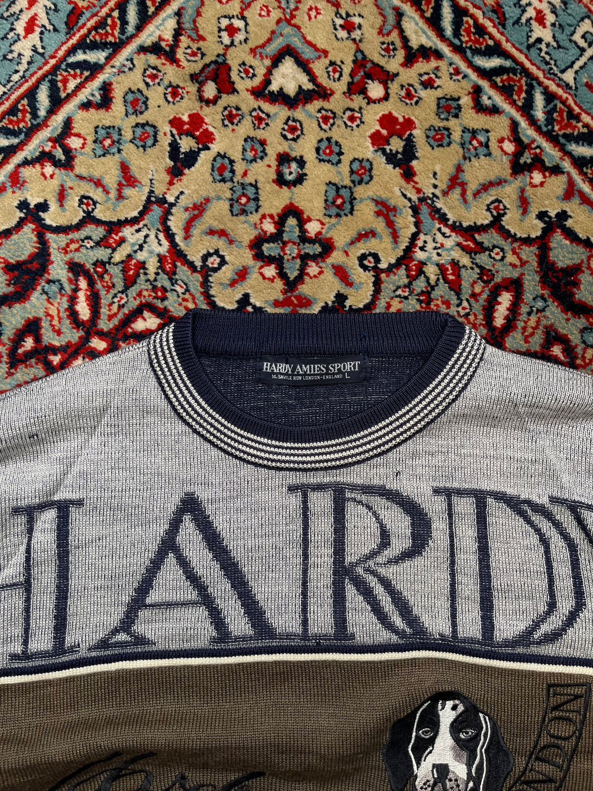 Vintage Hardy Amies Sport London Hound Intarsia Knit Crewneck Sweater - M