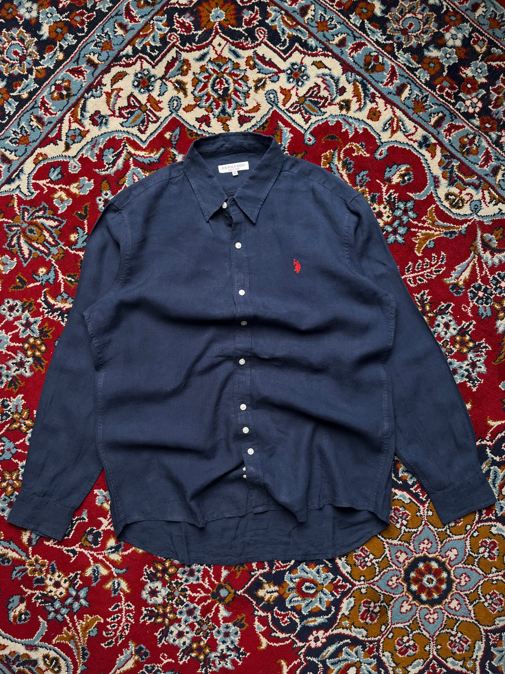 U.S. Polo Assn. Navy Blue Linen Button Down Shirt - Xl
