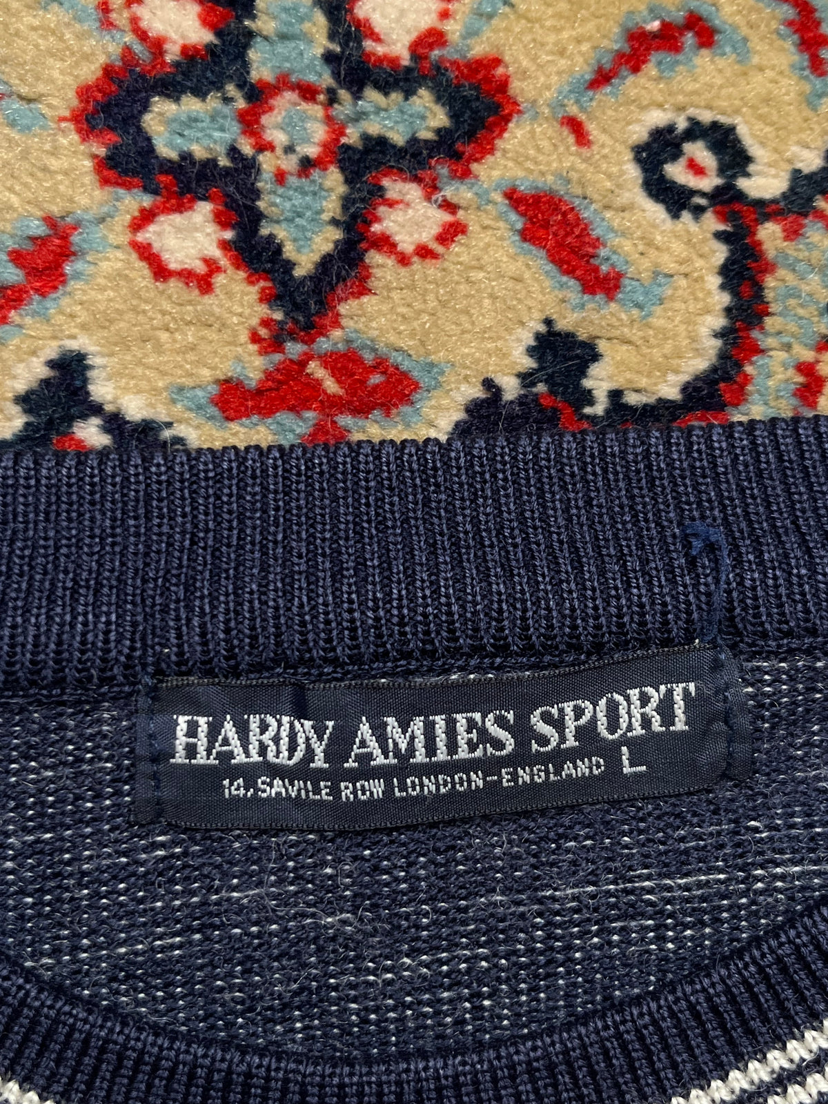 Vintage Hardy Amies Sport London Hound Intarsia Knit Crewneck Sweater - M