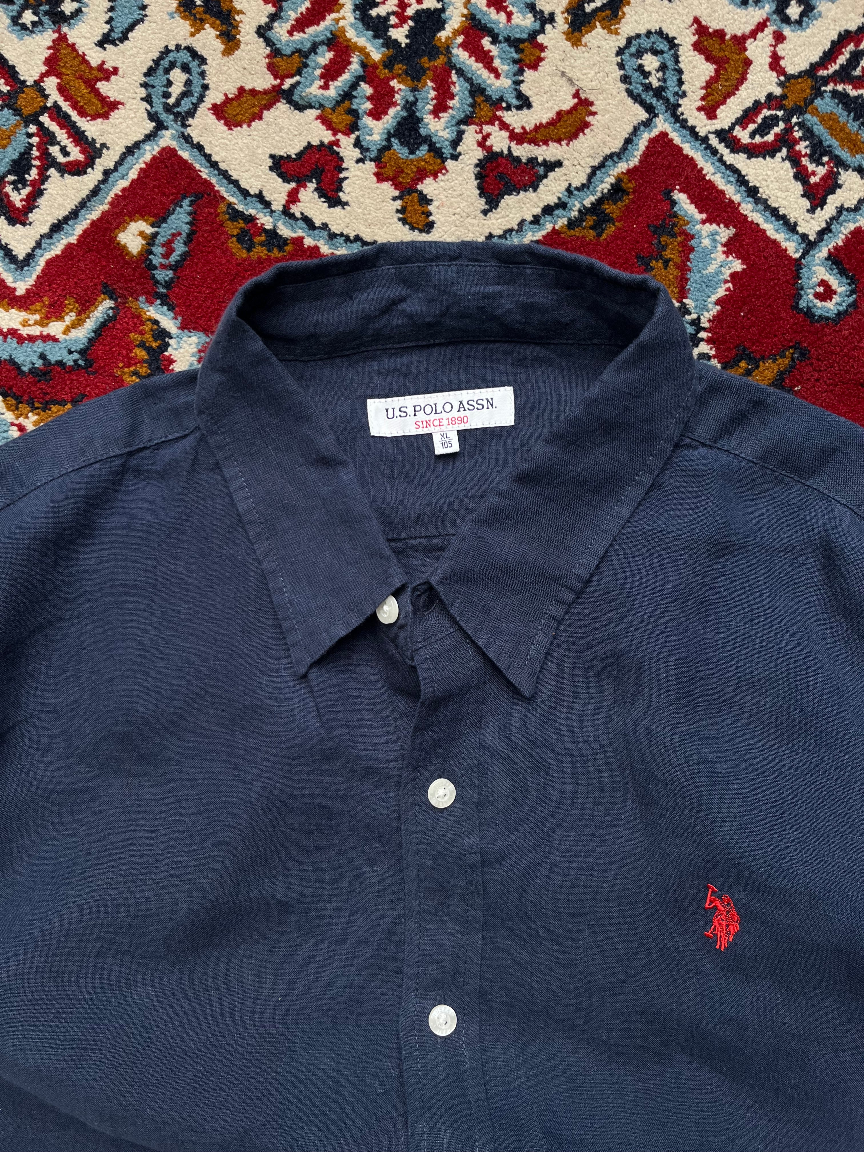 U.S. Polo Assn. Navy Blue Linen Button Down Shirt - Xl