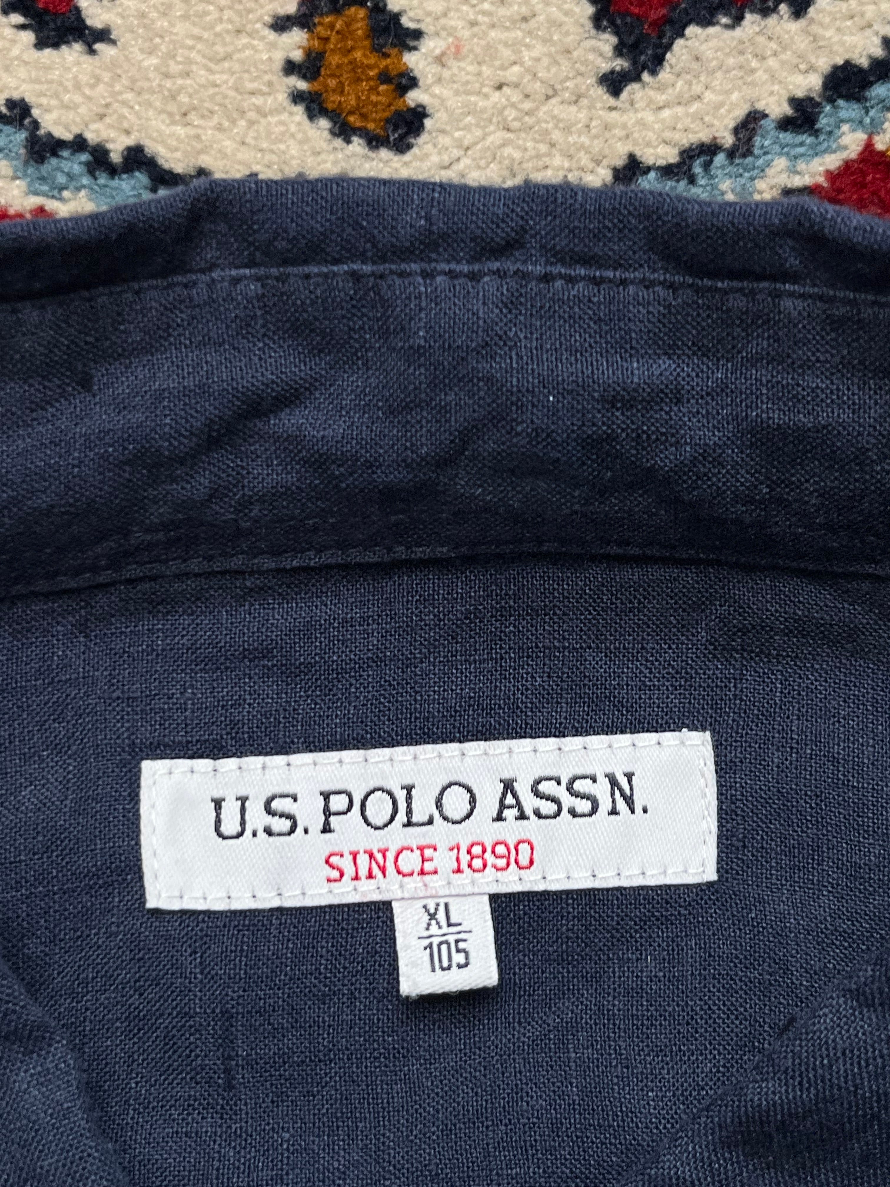 U.S. Polo Assn. Navy Blue Linen Button Down Shirt - Xl