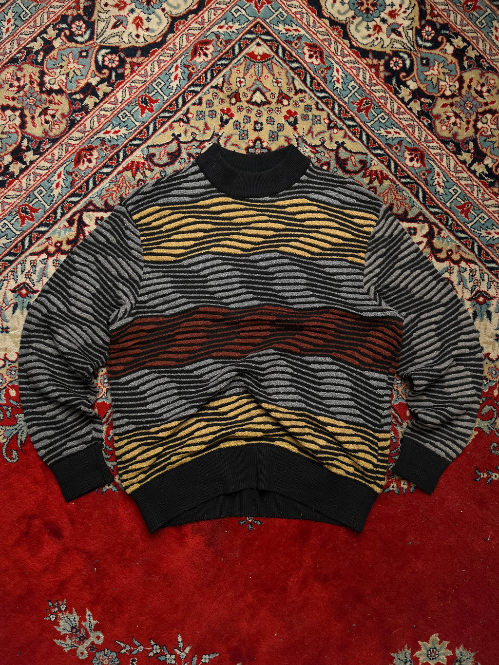 Vintage R Martegani Mode Italy 3D Textured Wool Mock Neck Sweater - M