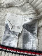 Tommy Hilfiger White Cable Knit Flag Embroidered Tipped Crewneck Sweater -  M