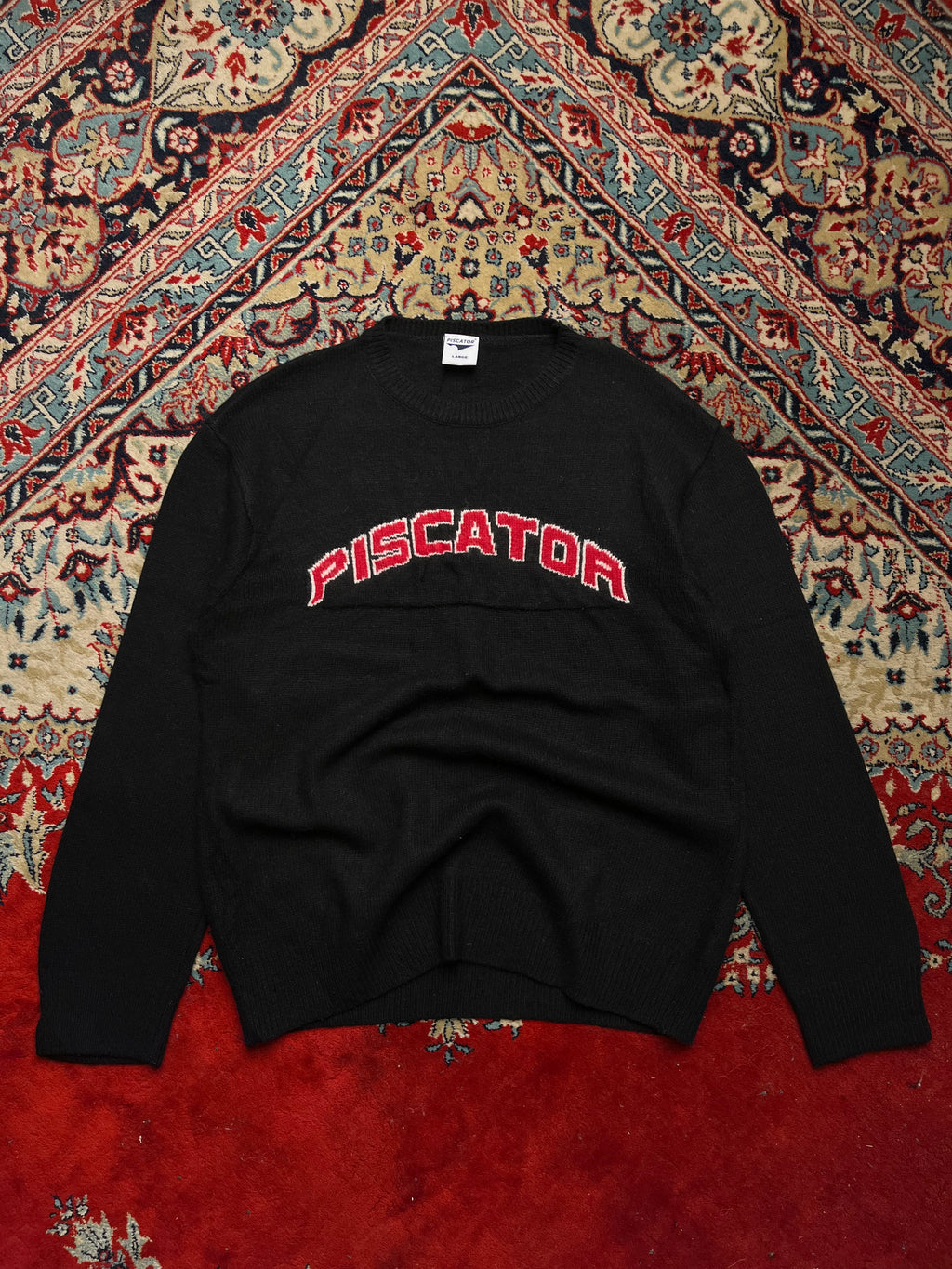 Vintage Piscator Spellout Knit Wool Crewneck Sweater - M