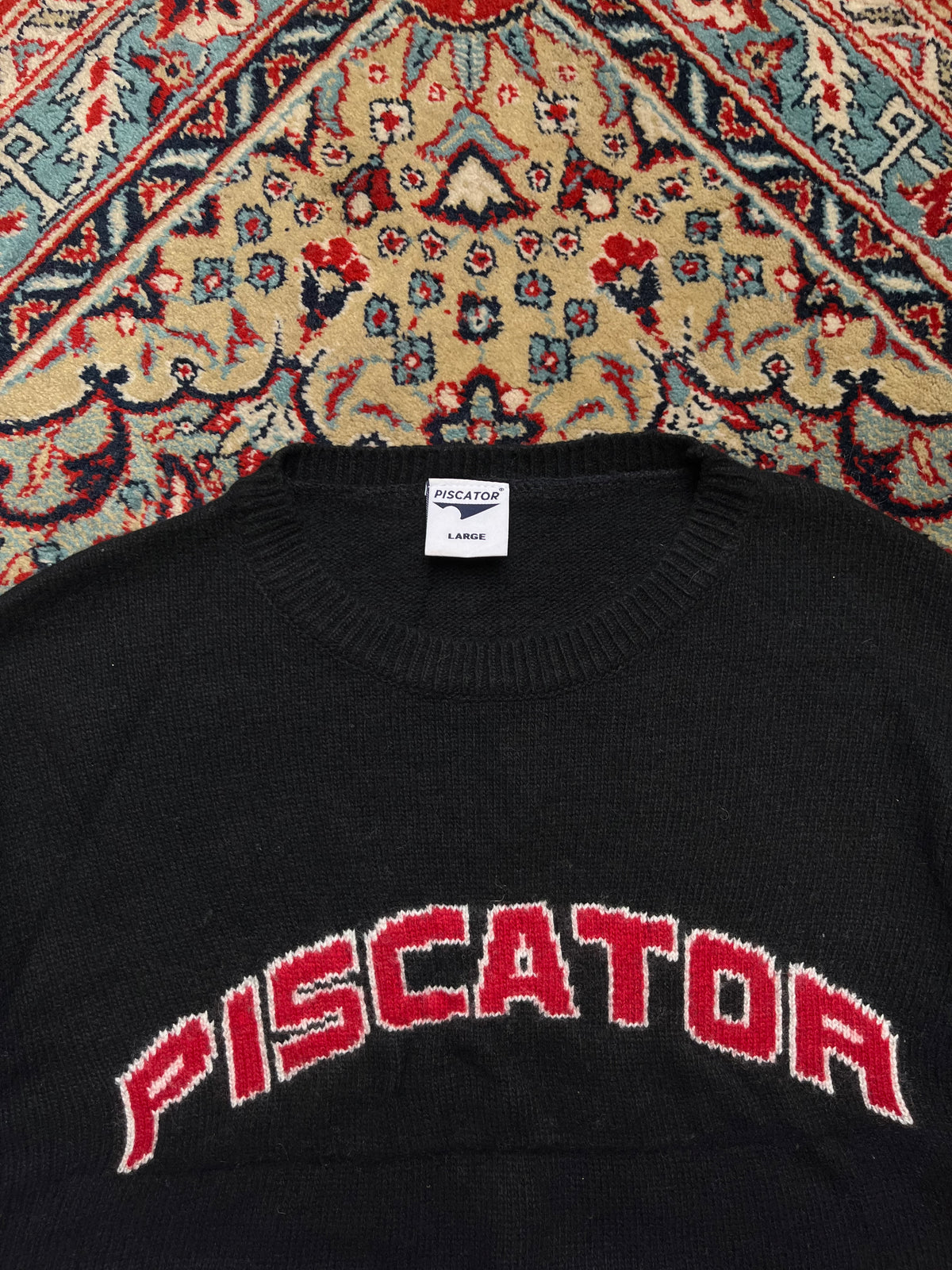 Vintage Piscator Spellout Knit Wool Crewneck Sweater - M