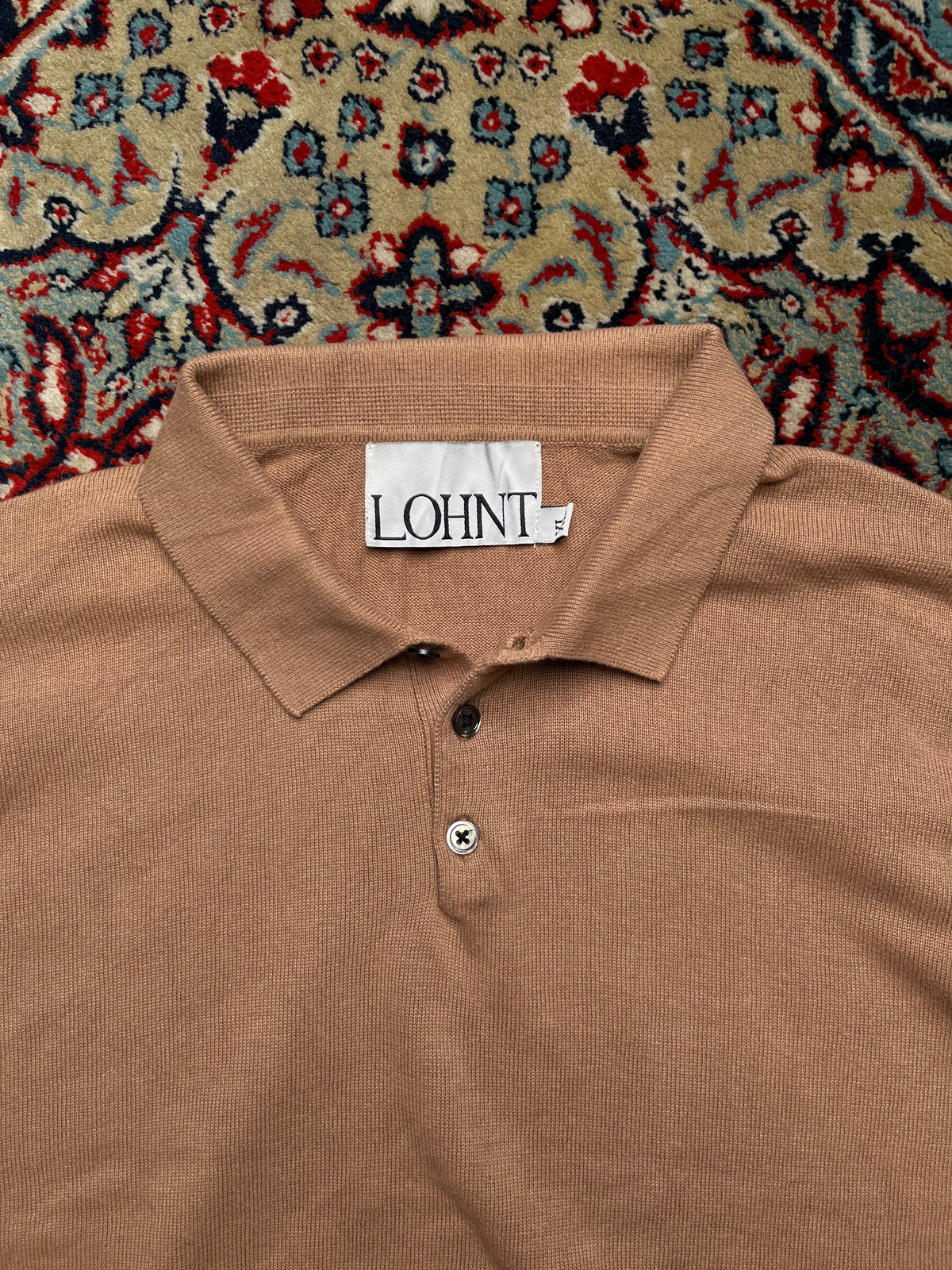 LOHNT Camel Tan Fine Knit Collared Button Polo Sweater - L
