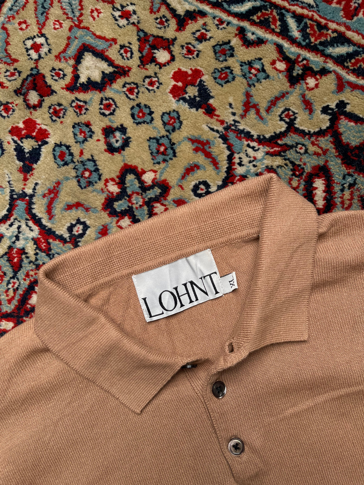 LOHNT Camel Tan Fine Knit Collared Button Polo Sweater - L