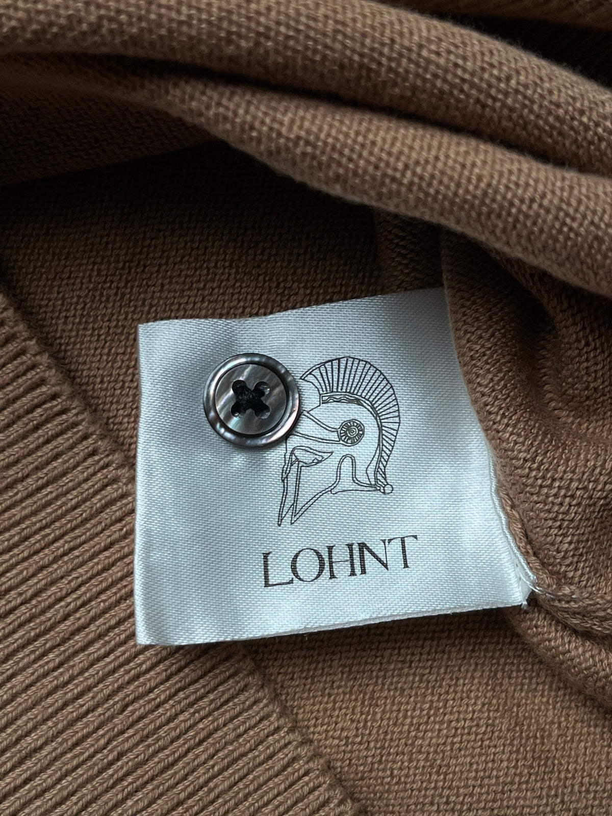 LOHNT Camel Tan Fine Knit Collared Button Polo Sweater - L
