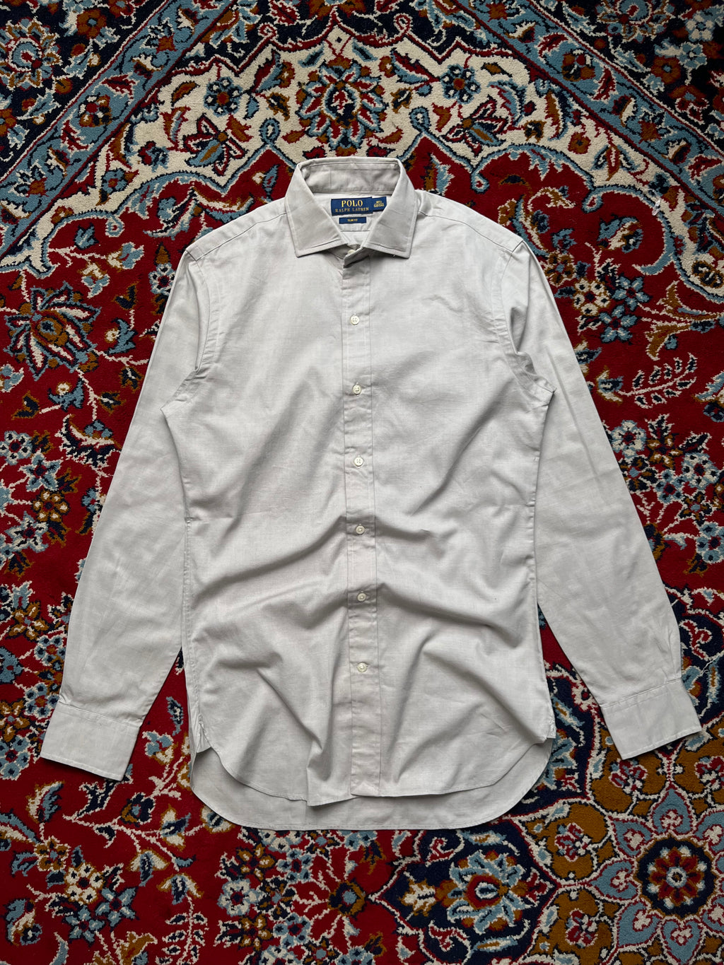 Polo Ralph Lauren Light Grey Slim Fit Micro-Pattern Button Down Shirt - M