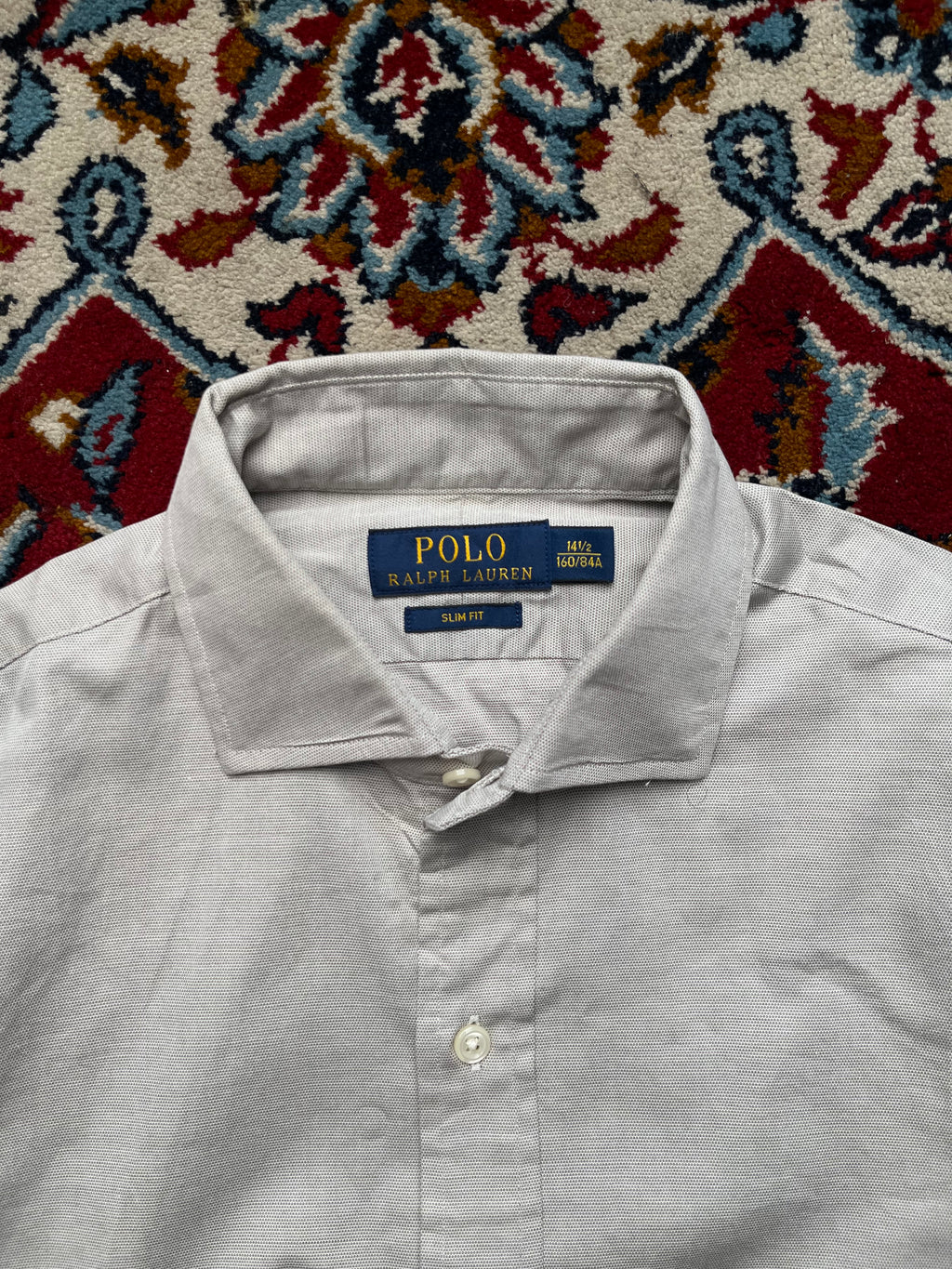 Polo Ralph Lauren Light Grey Slim Fit Micro-Pattern Button Down Shirt - M