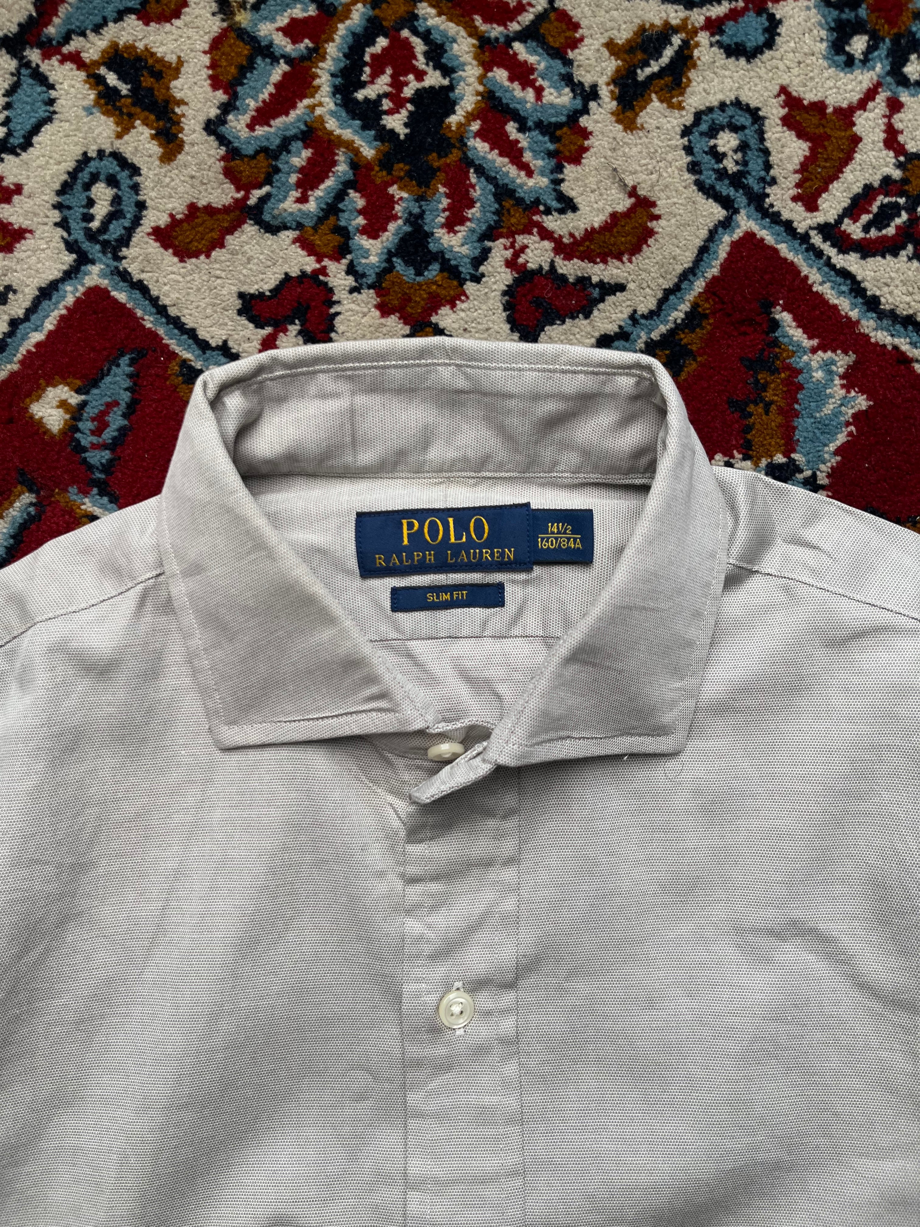 Polo Ralph Lauren Light Grey Slim Fit Micro-Pattern Button Down Shirt - M