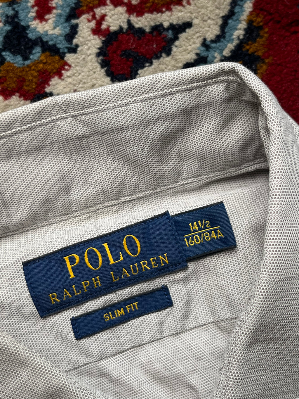 Polo Ralph Lauren Light Grey Slim Fit Micro-Pattern Button Down Shirt - M