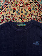 Royal County of Berkshire Polo Club Navy Cable Knit Crewneck Sweater - L