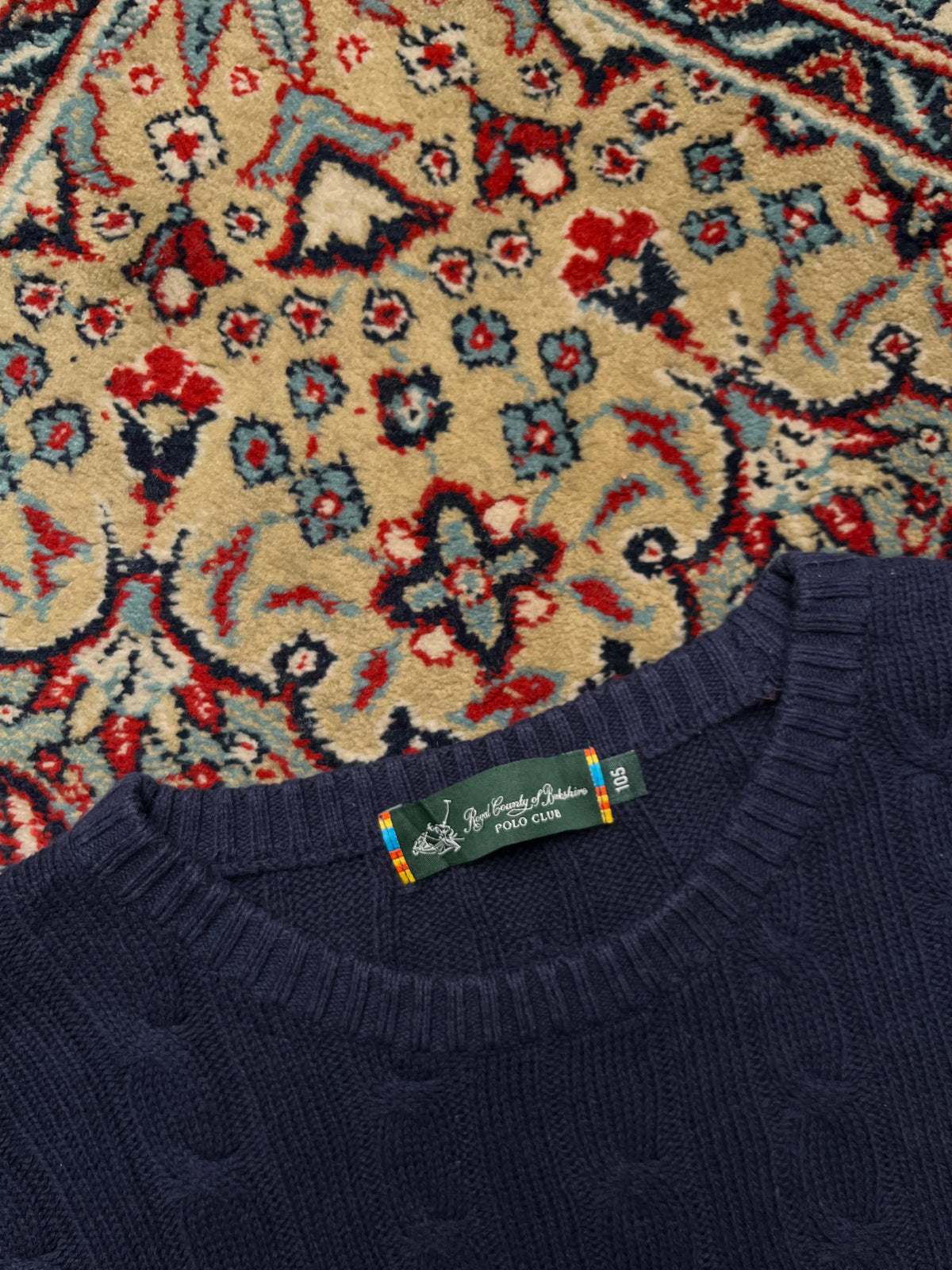 Royal County of Berkshire Polo Club Navy Cable Knit Crewneck Sweater - L