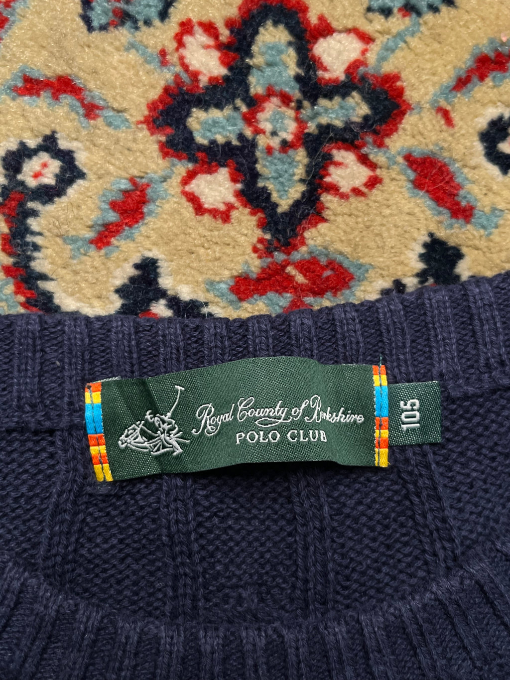 Royal County of Berkshire Polo Club Navy Cable Knit Crewneck Sweater - L