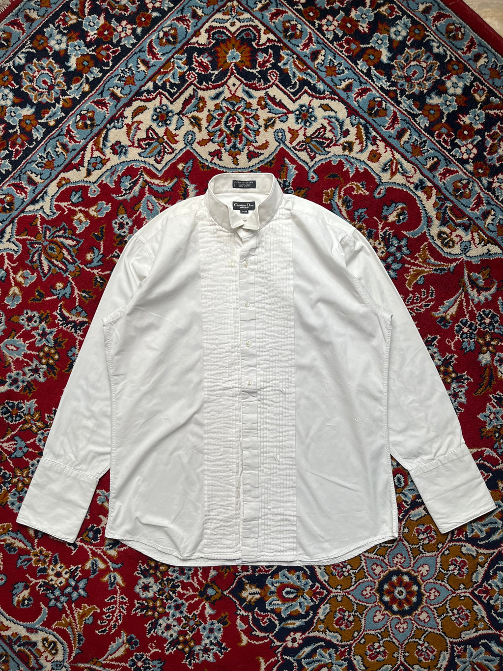 Christian Dior Monsieur Tuxedo Pleated White Button Down Shirt - L