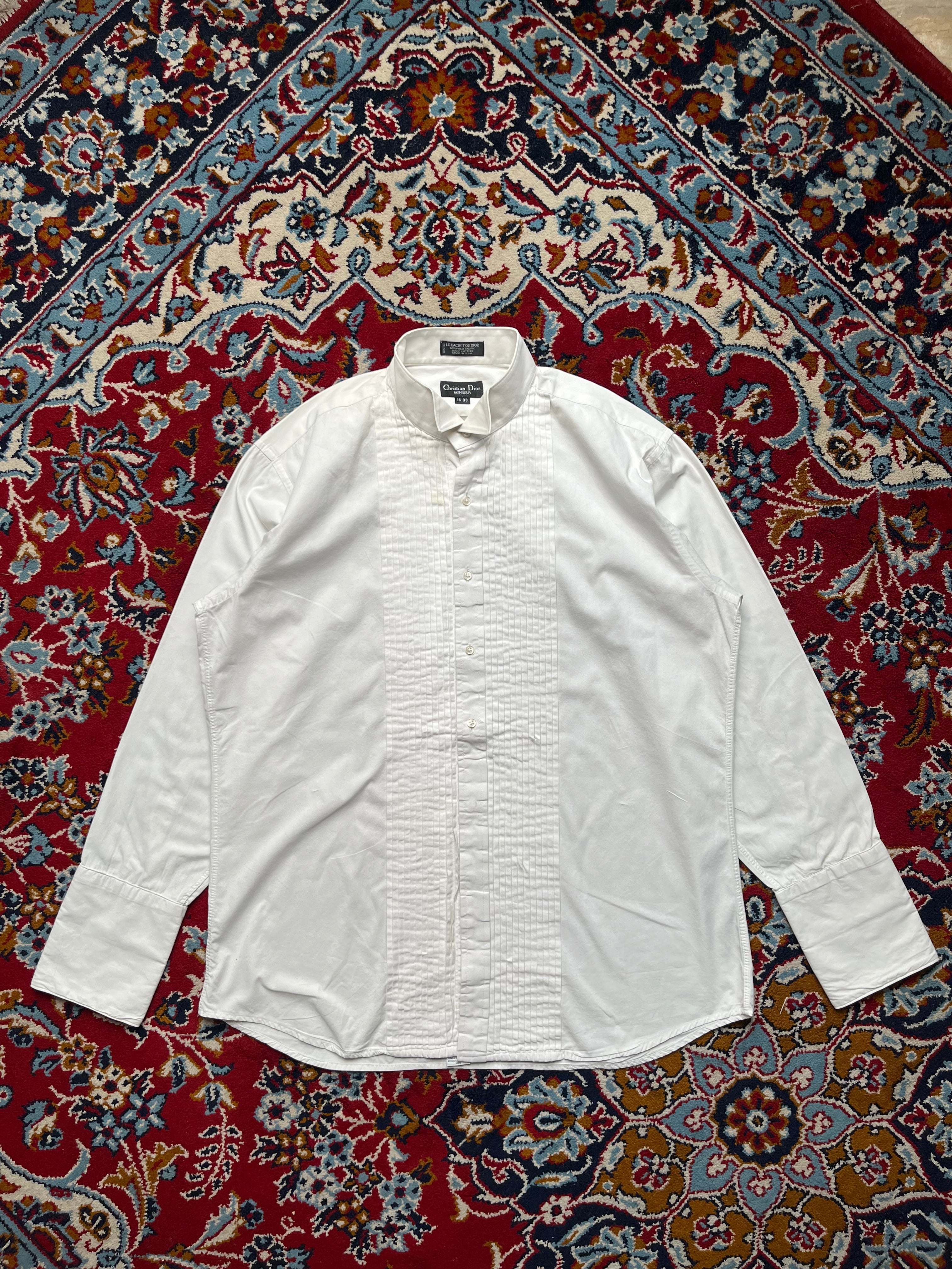 Christian Dior Monsieur Tuxedo Pleated White Button Down Shirt - L
