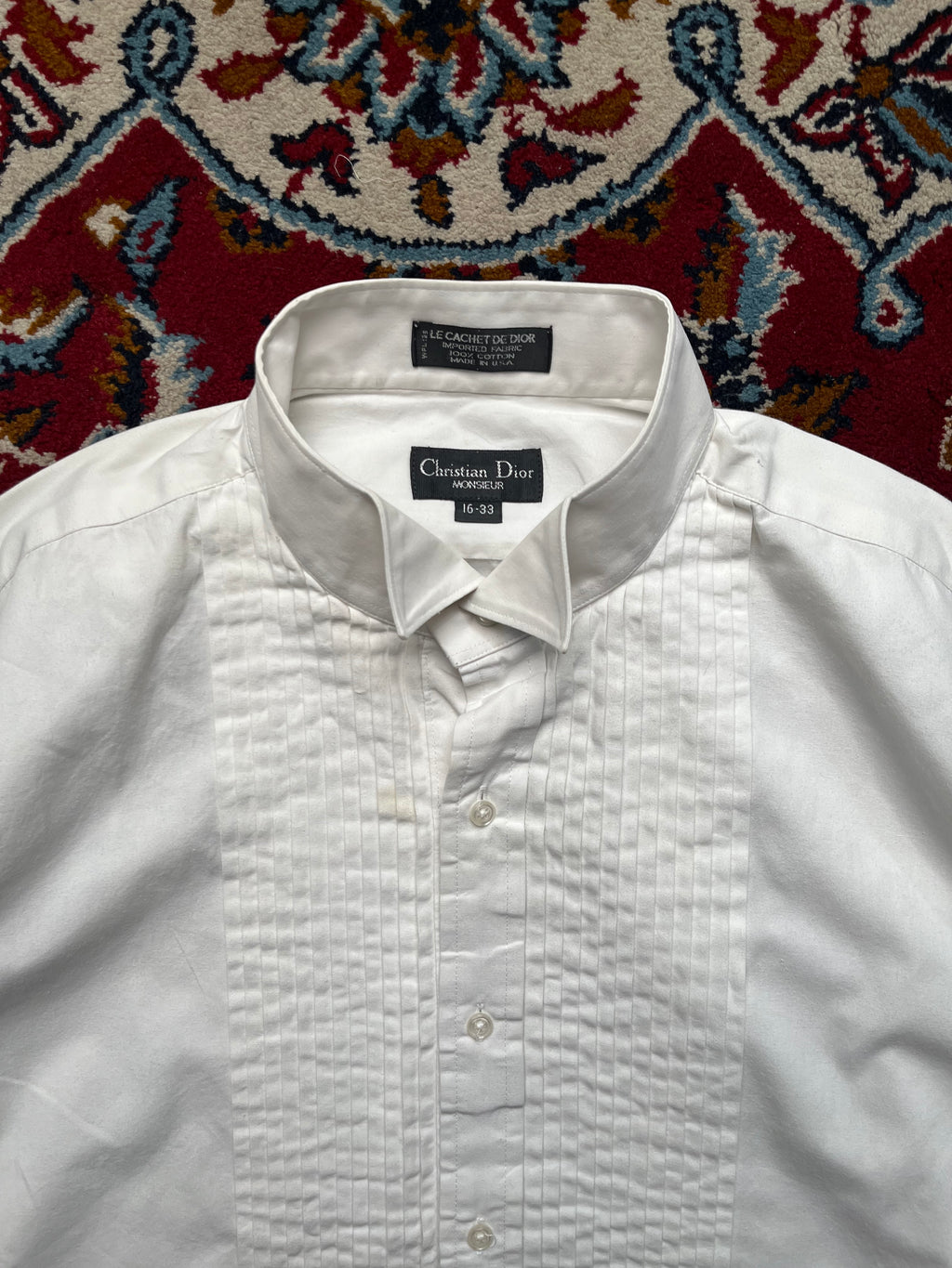 Christian Dior Monsieur Tuxedo Pleated White Button Down Shirt - L