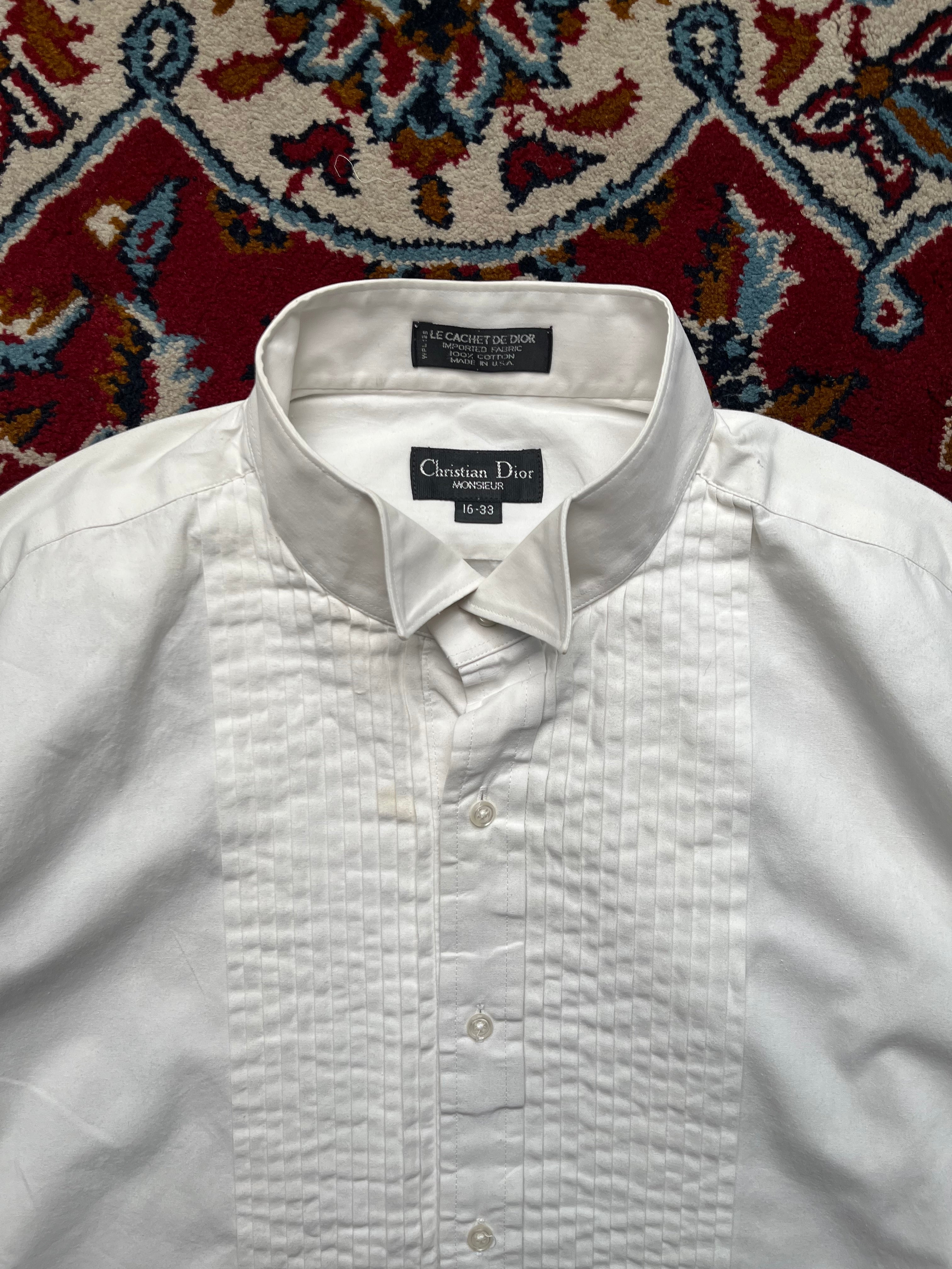 Christian Dior Monsieur Tuxedo Pleated White Button Down Shirt - L