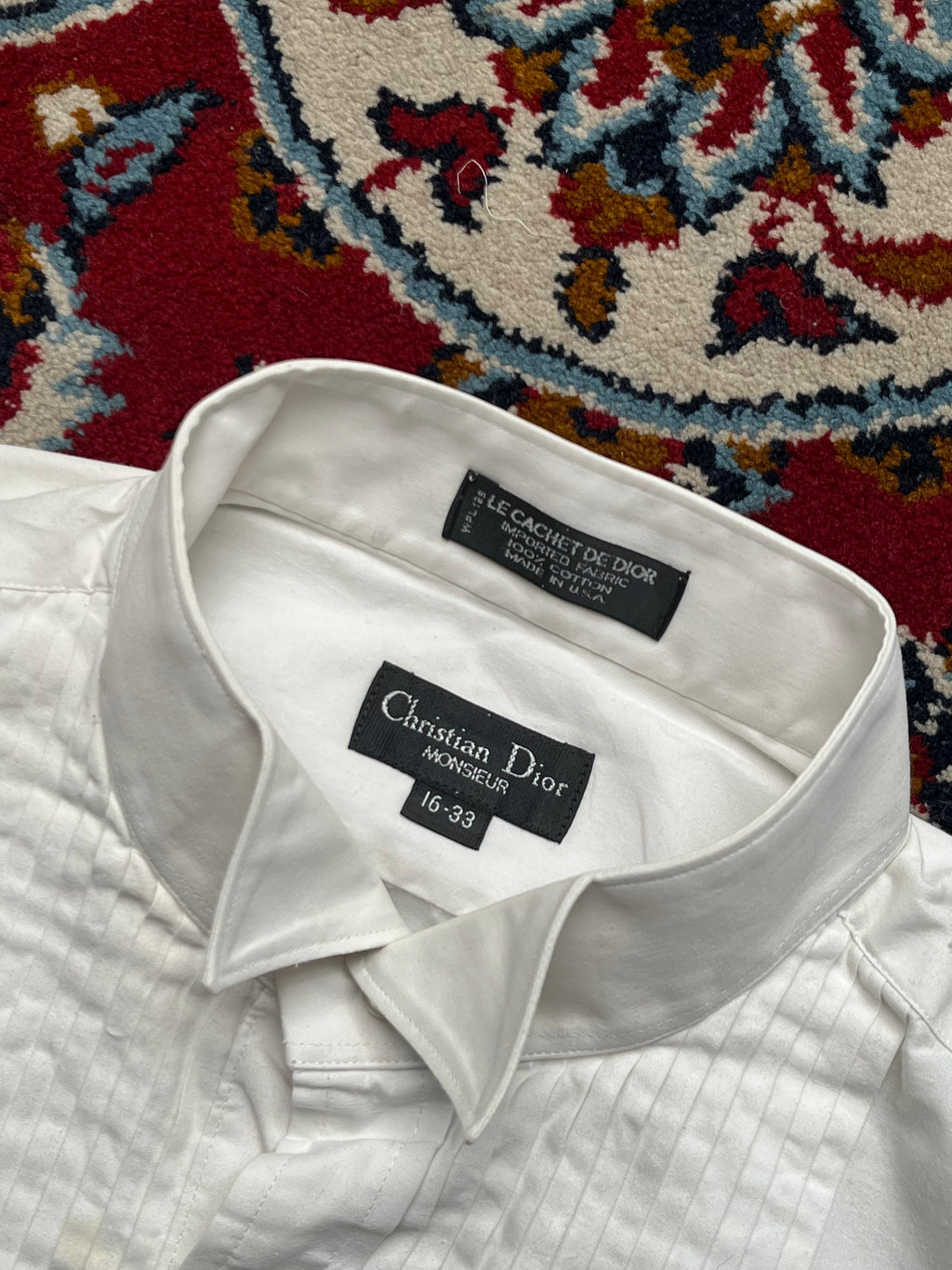 Christian Dior Monsieur Tuxedo Pleated White Button Down Shirt - L