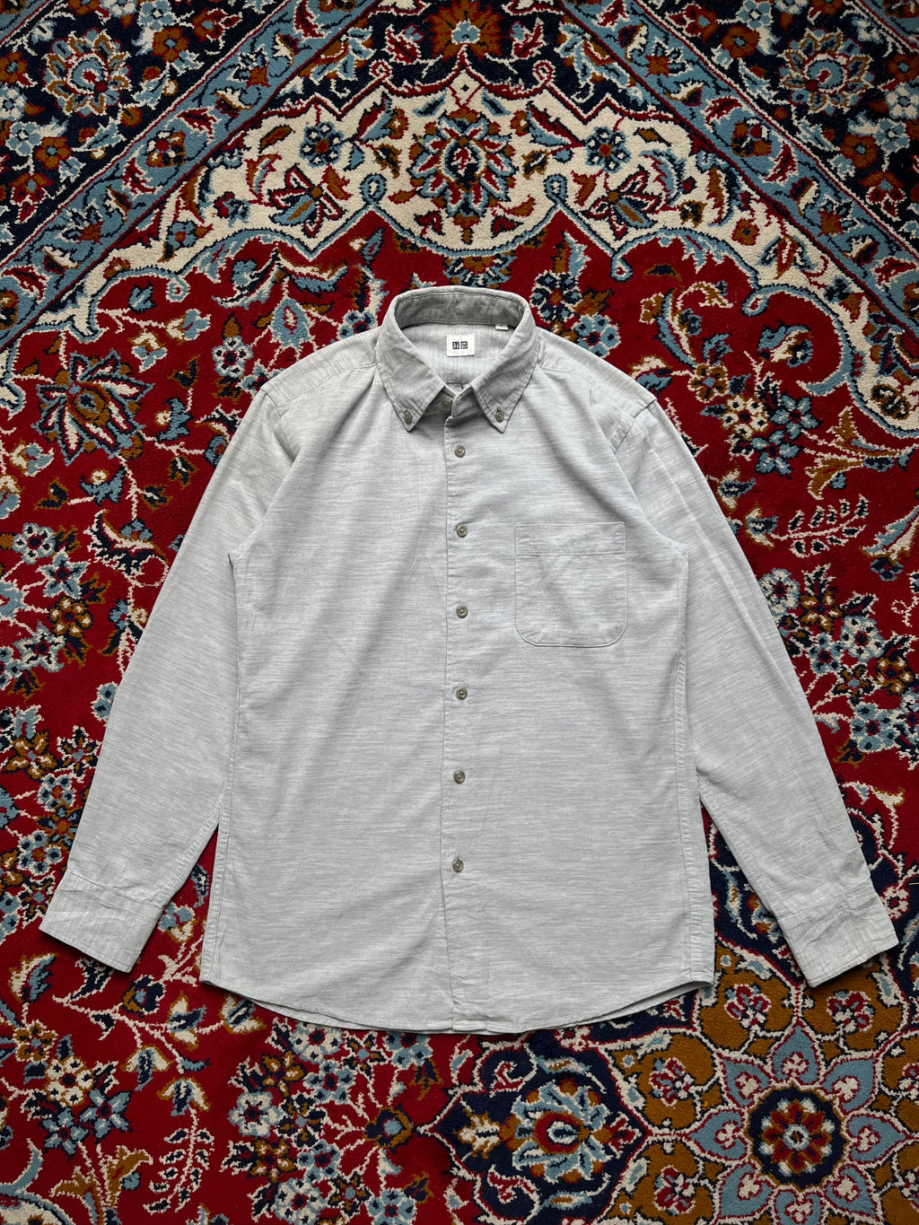 UNIQLO Light Gray Fine Corduroy Button Down Shirt - S