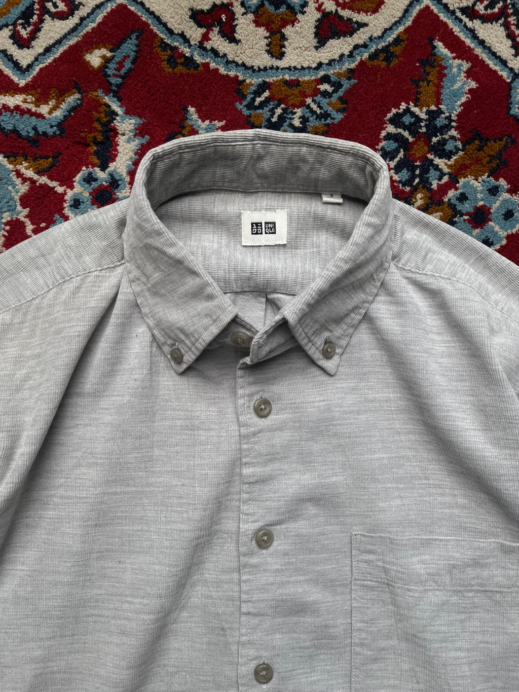 UNIQLO Light Gray Fine Corduroy Button Down Shirt - S