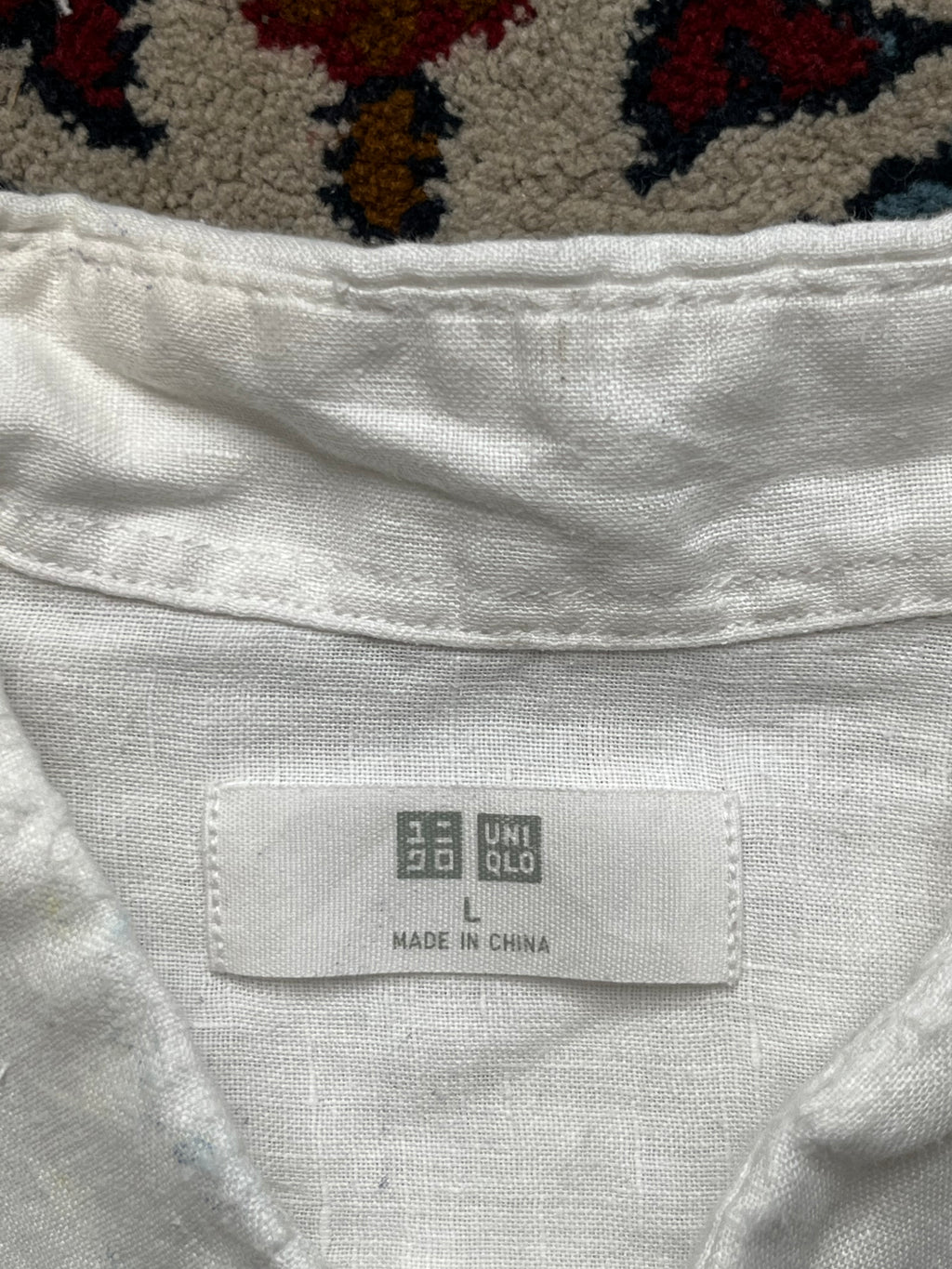 UNIQLO White Pure Linen Plain Front Button Down Shirt - L