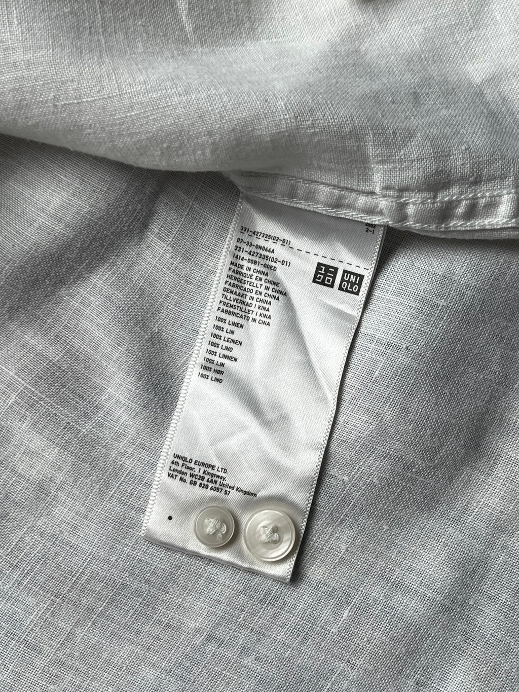UNIQLO White Pure Linen Plain Front Button Down Shirt - L