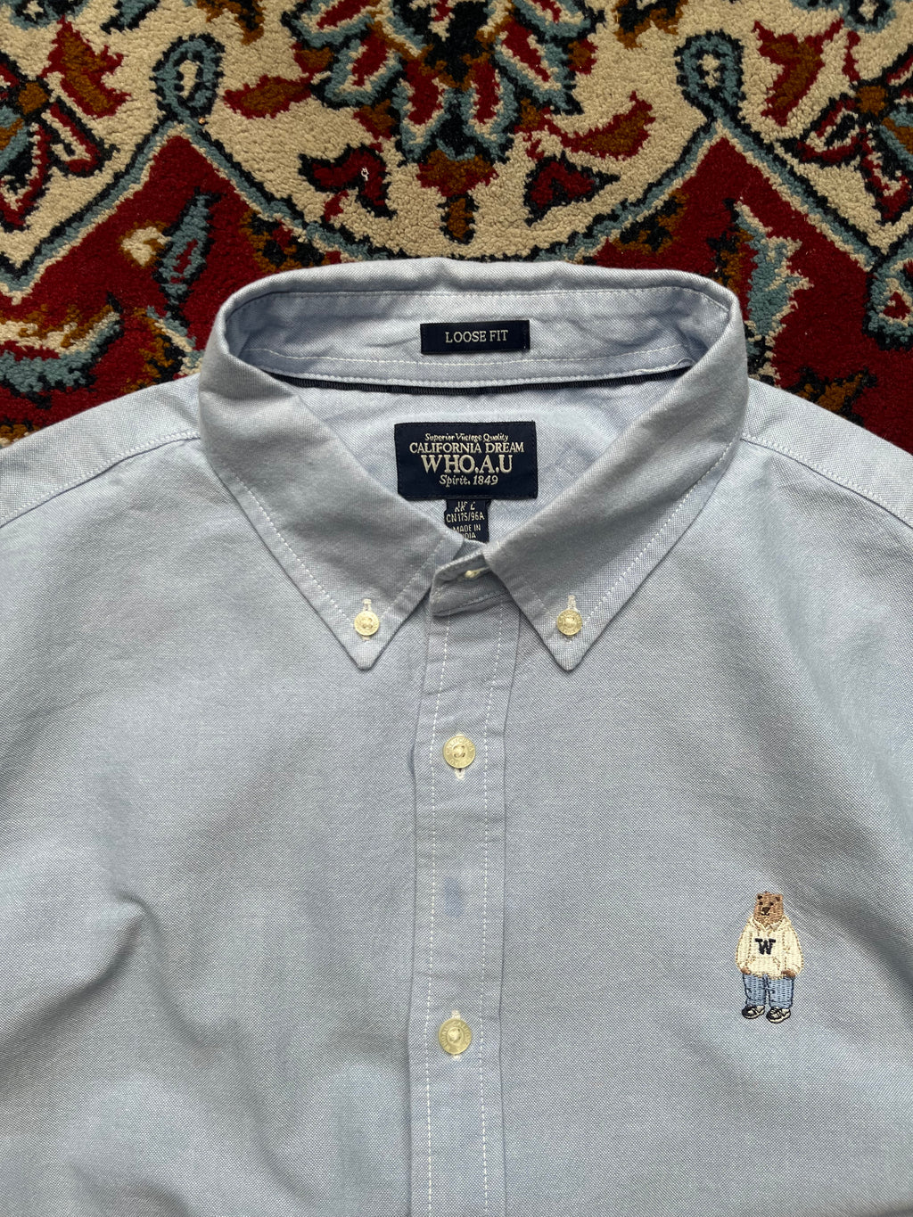 WHO.A.U California Dream Light Blue Loose Fit Oxford Button Down Shirt - L