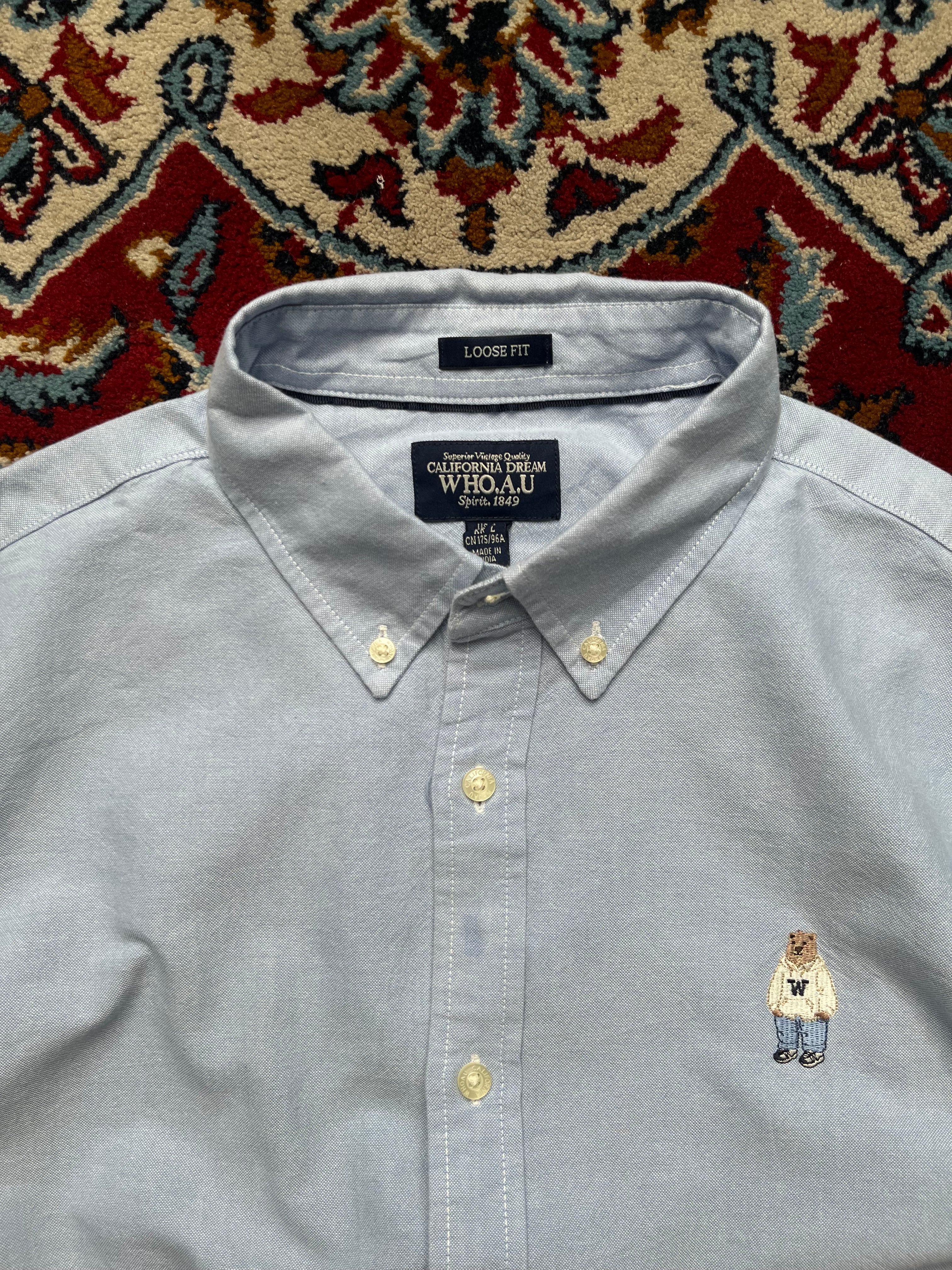 WHO.A.U California Dream Light Blue Loose Fit Oxford Button Down Shirt - L
