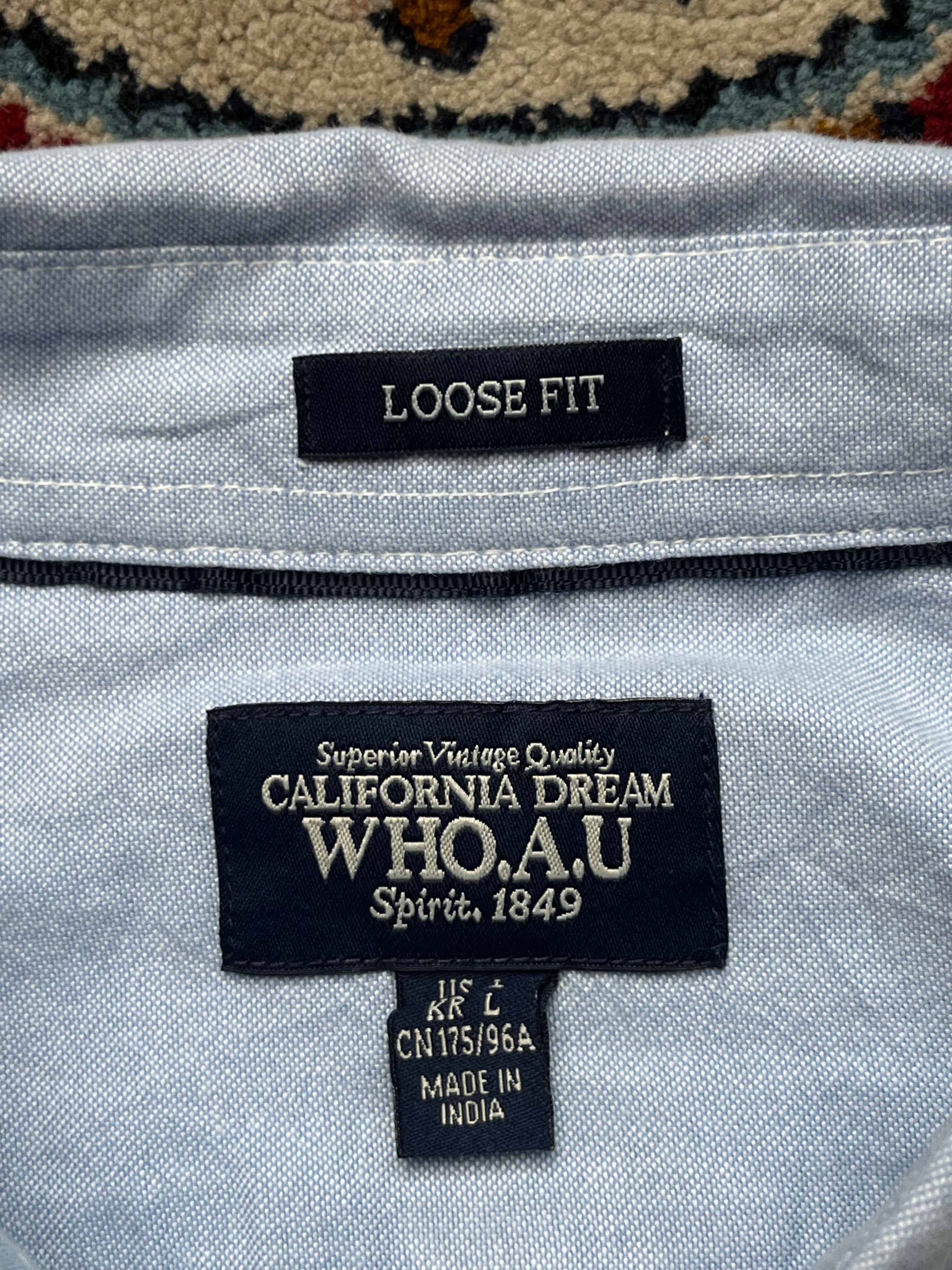 WHO.A.U California Dream Light Blue Loose Fit Oxford Button Down Shirt - L