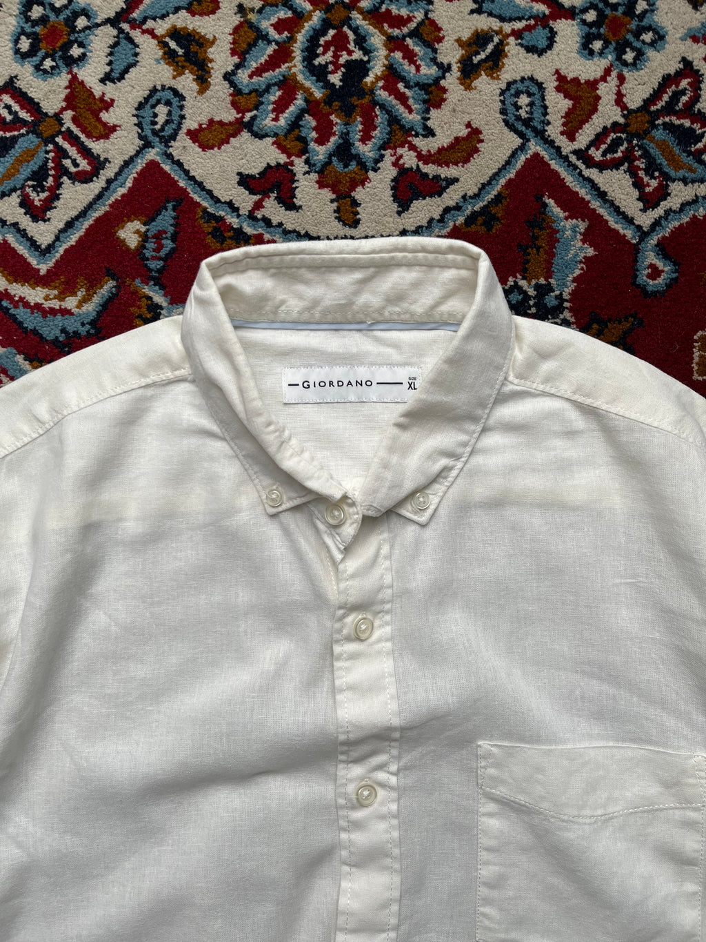 GIORDANO Off White Linen Cotton Blend Casual BUTTON DOWN SHIRT - L