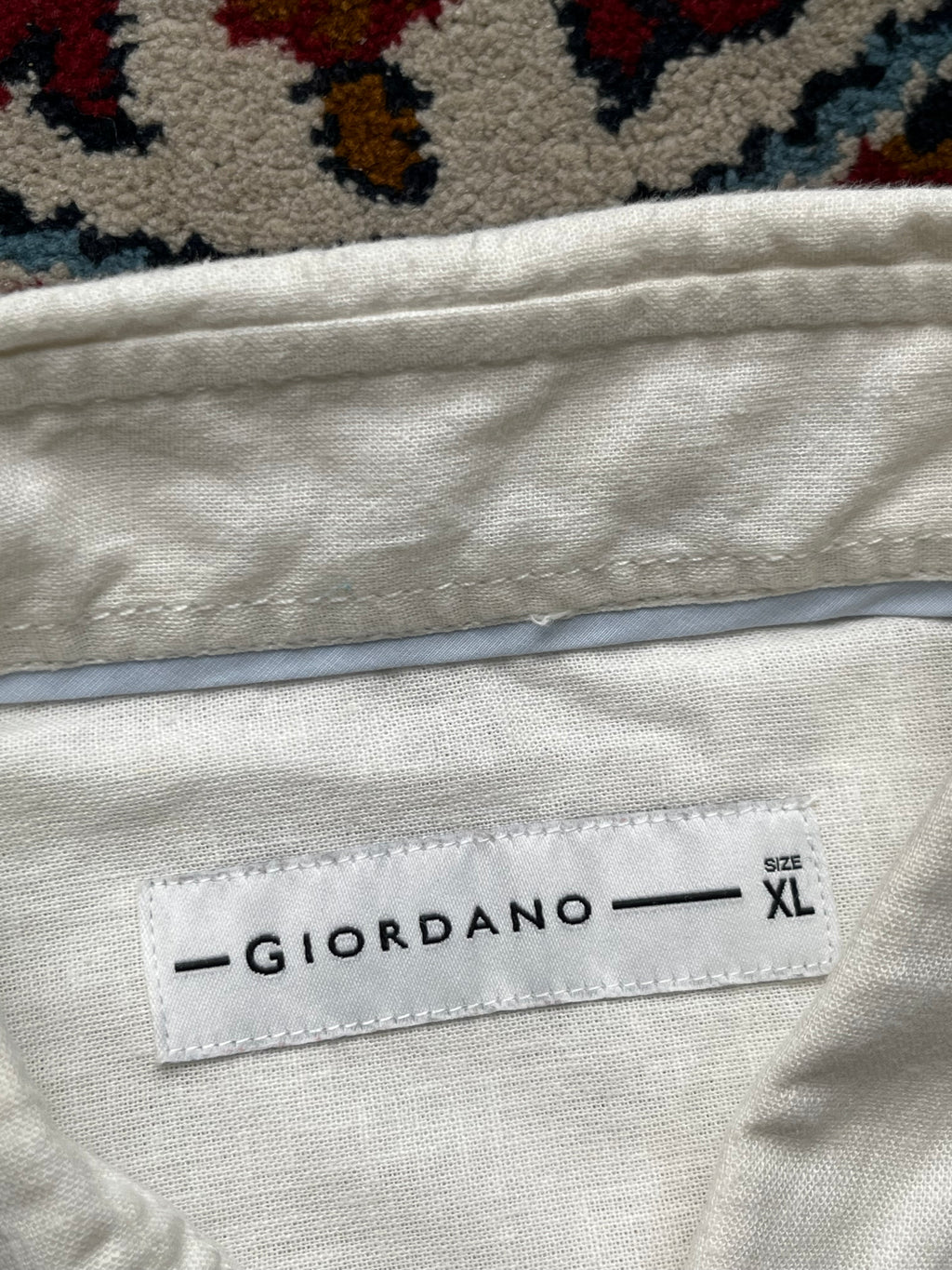 GIORDANO Off White Linen Cotton Blend Casual BUTTON DOWN SHIRT - L