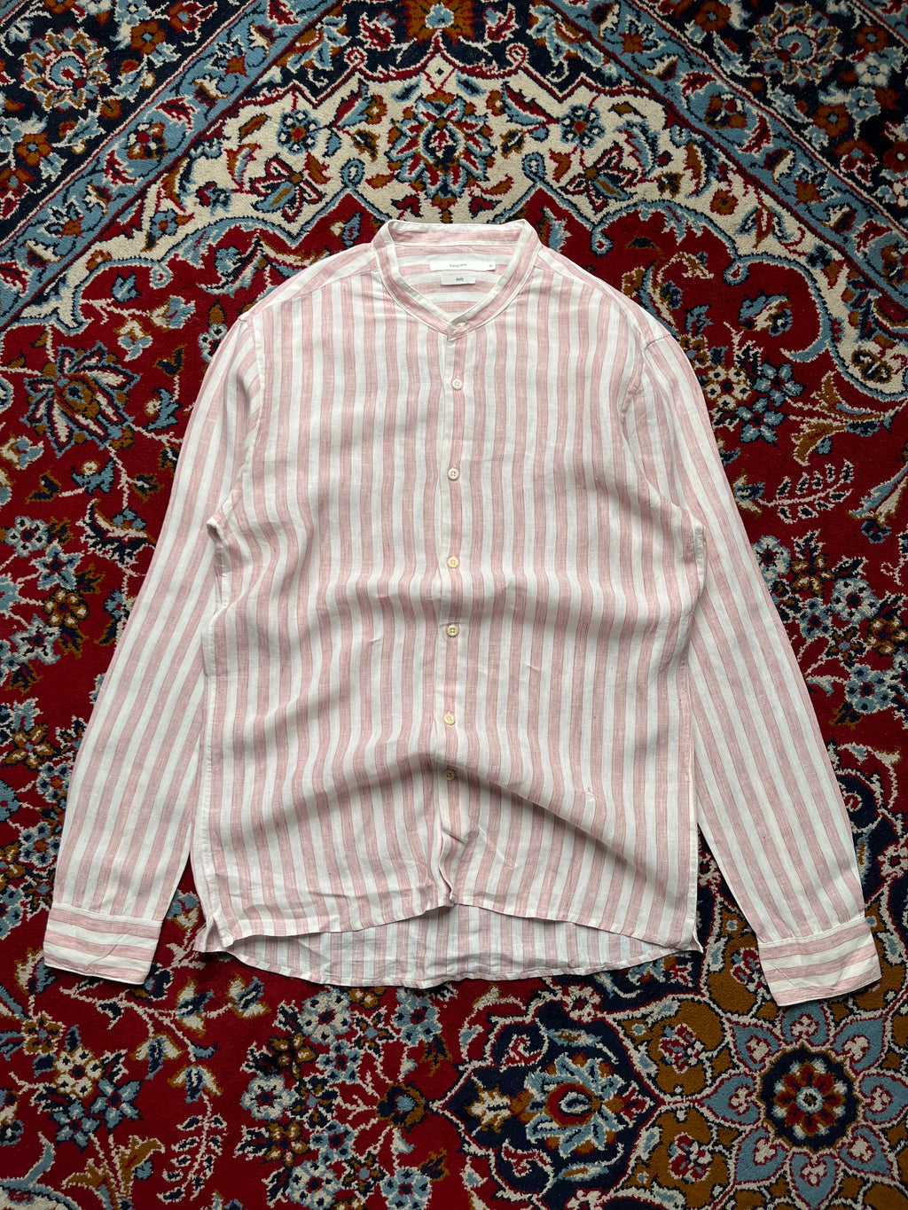 Epigram Linen Striped Band Button Down Shirt - M