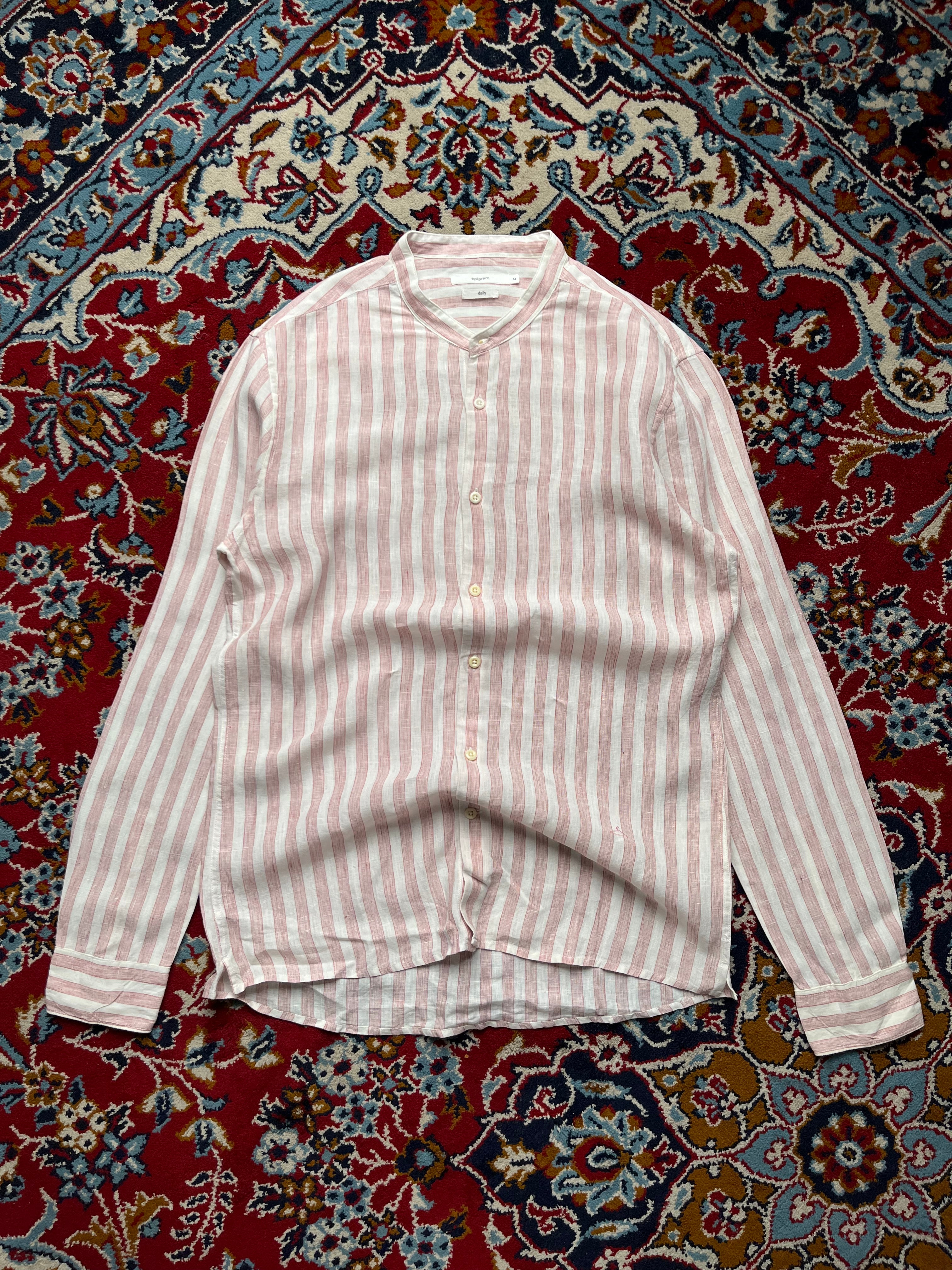 Epigram Linen Striped Band Button Down Shirt - M