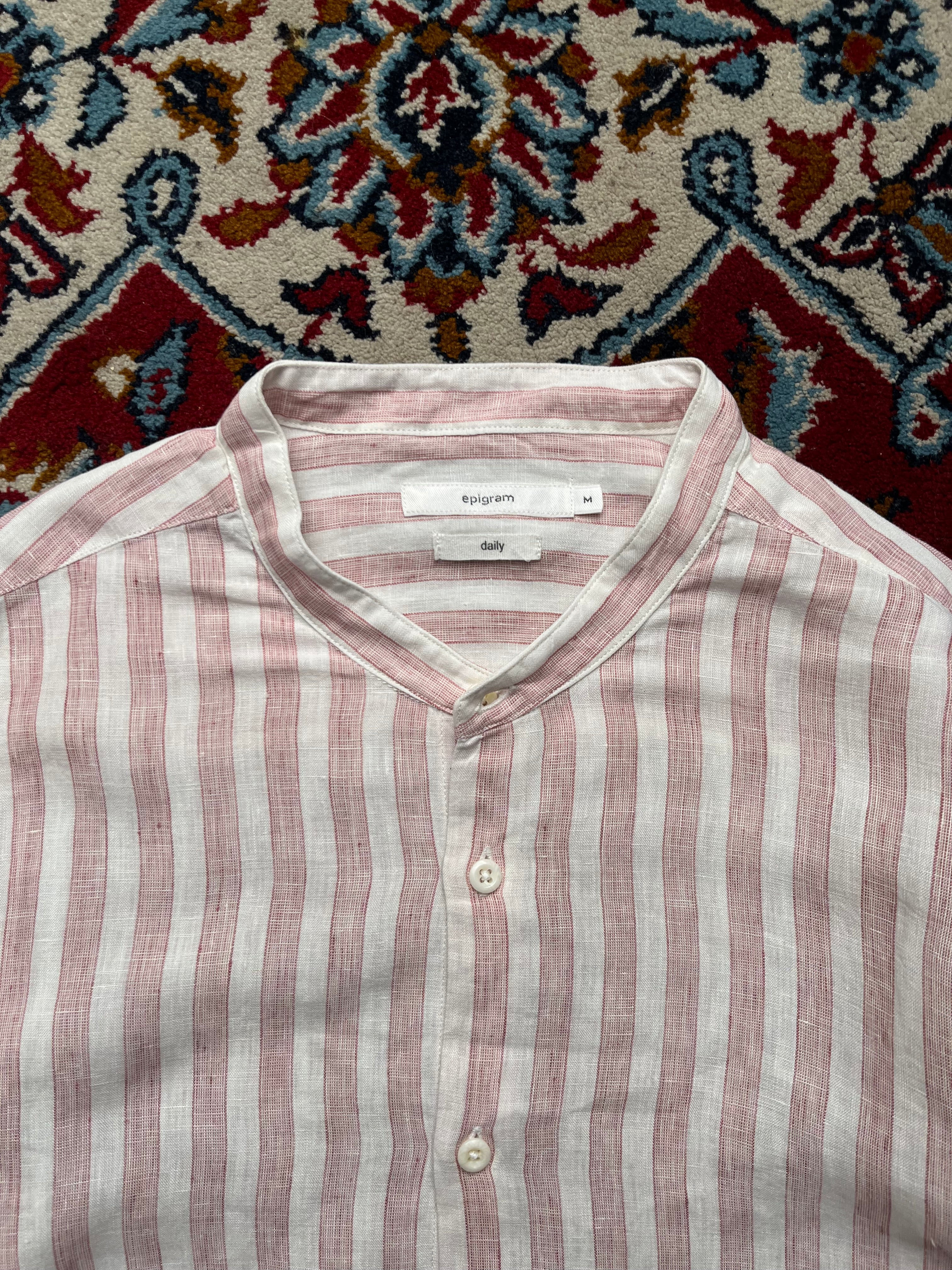 Epigram Linen Striped Band Button Down Shirt - M