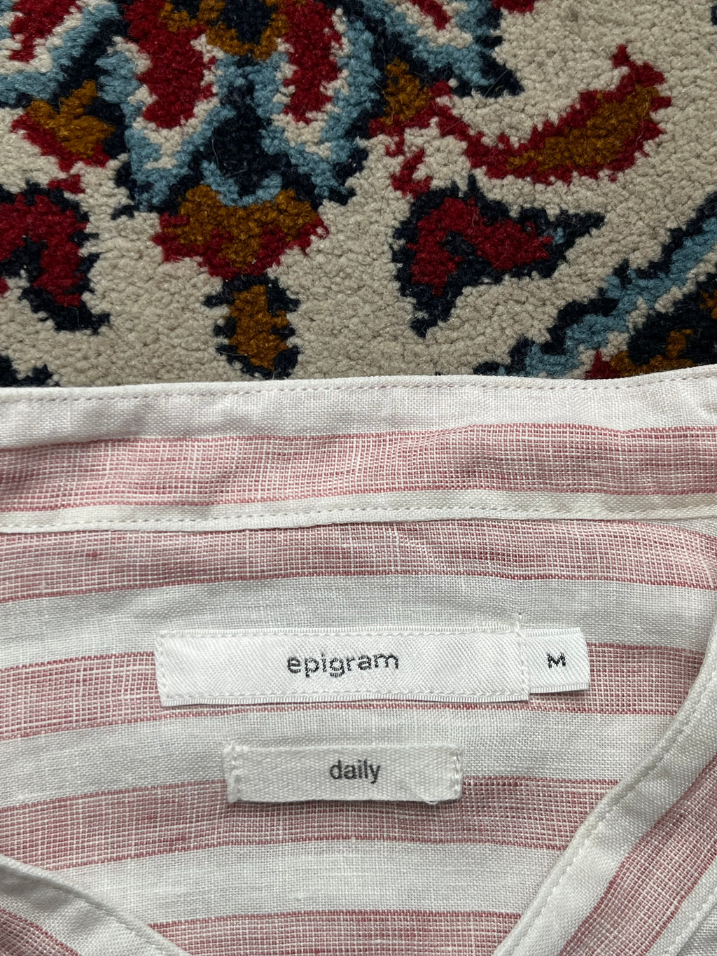 Epigram Linen Striped Band Button Down Shirt - M