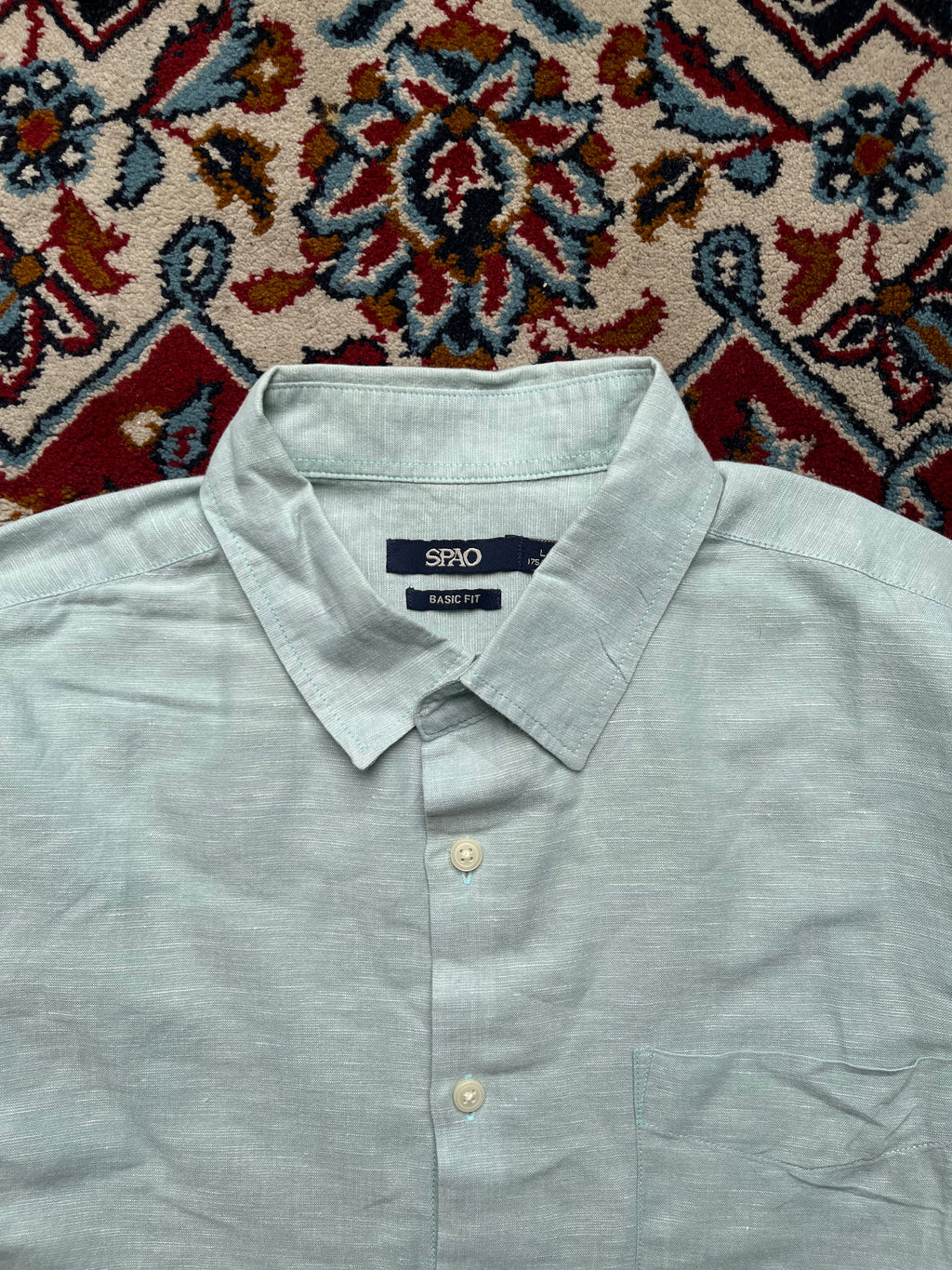 SPAO Light Green Solid Linen Button Down Shirt - L