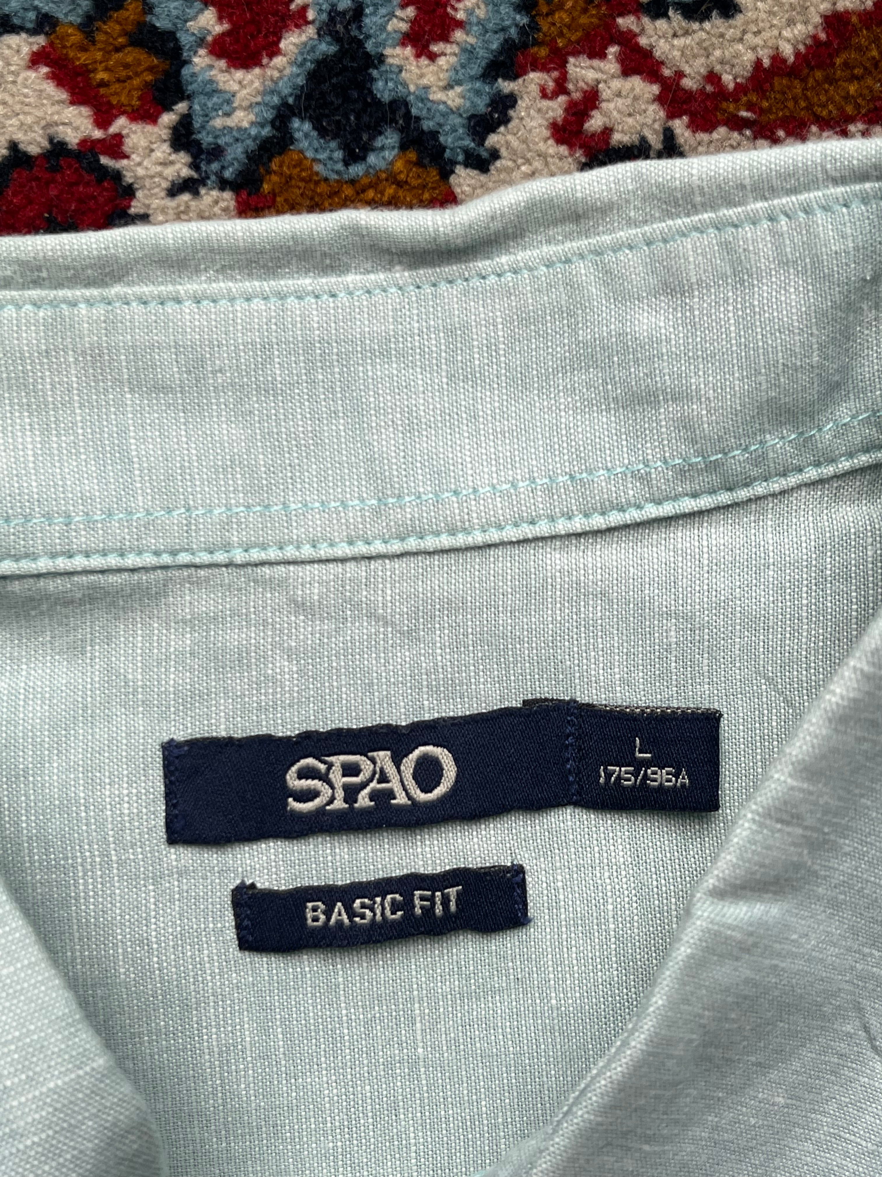 SPAO Light Green Solid Linen Button Down Shirt - L