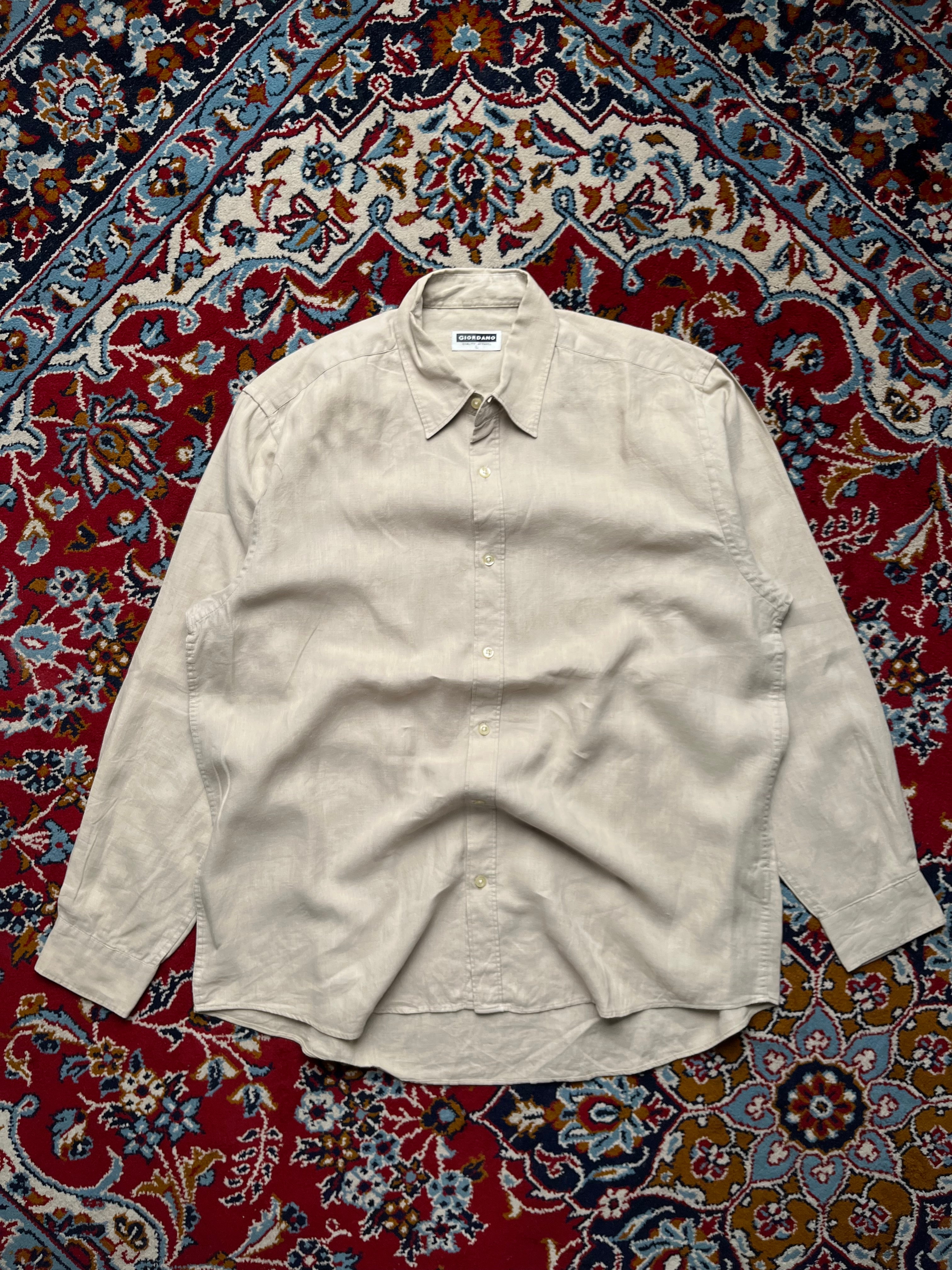Giordano Beige Solid Linen Button Down Shirt - L
