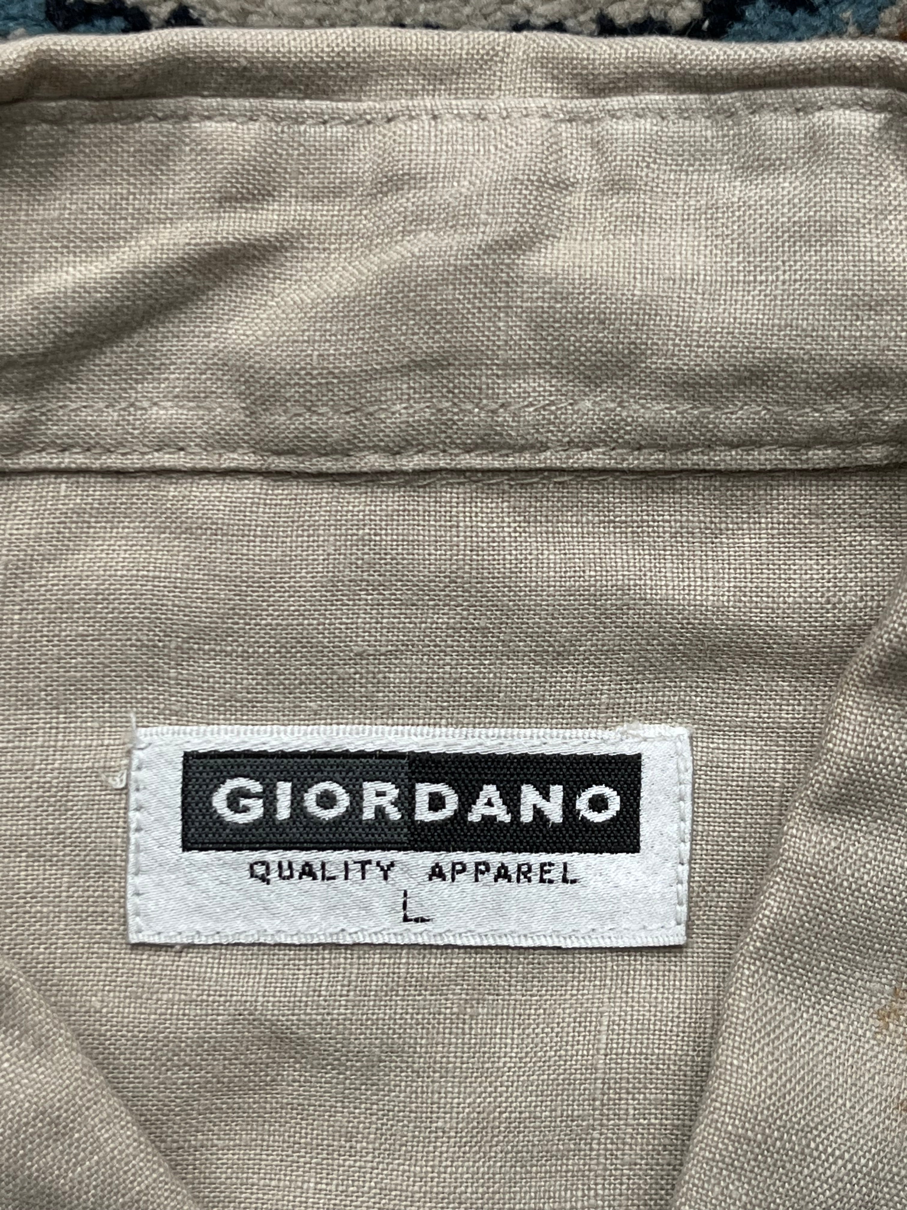 Giordano Beige Solid Linen Button Down Shirt - L