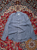 Lacoste Slim Fit Blue Band Collar Linen Button Down Shirt - XL