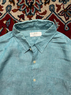 Uniqlo Premium Linen Teal Blue Button Down Shirt - M