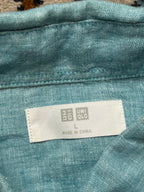 Uniqlo Premium Linen Teal Blue Button Down Shirt - M