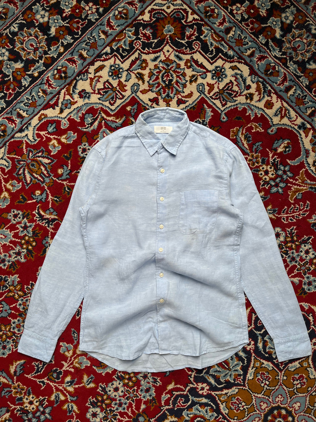 Uniqlo Premium Linen Light Sky Blue Button Down Shirt - S