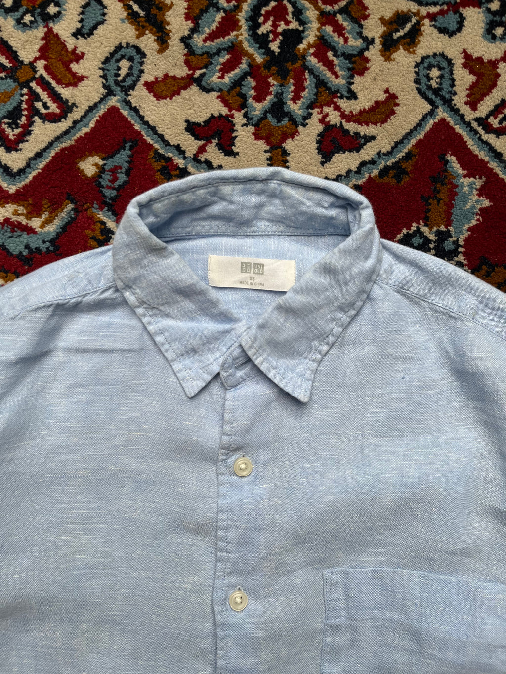 Uniqlo Premium Linen Light Sky Blue Button Down Shirt - S