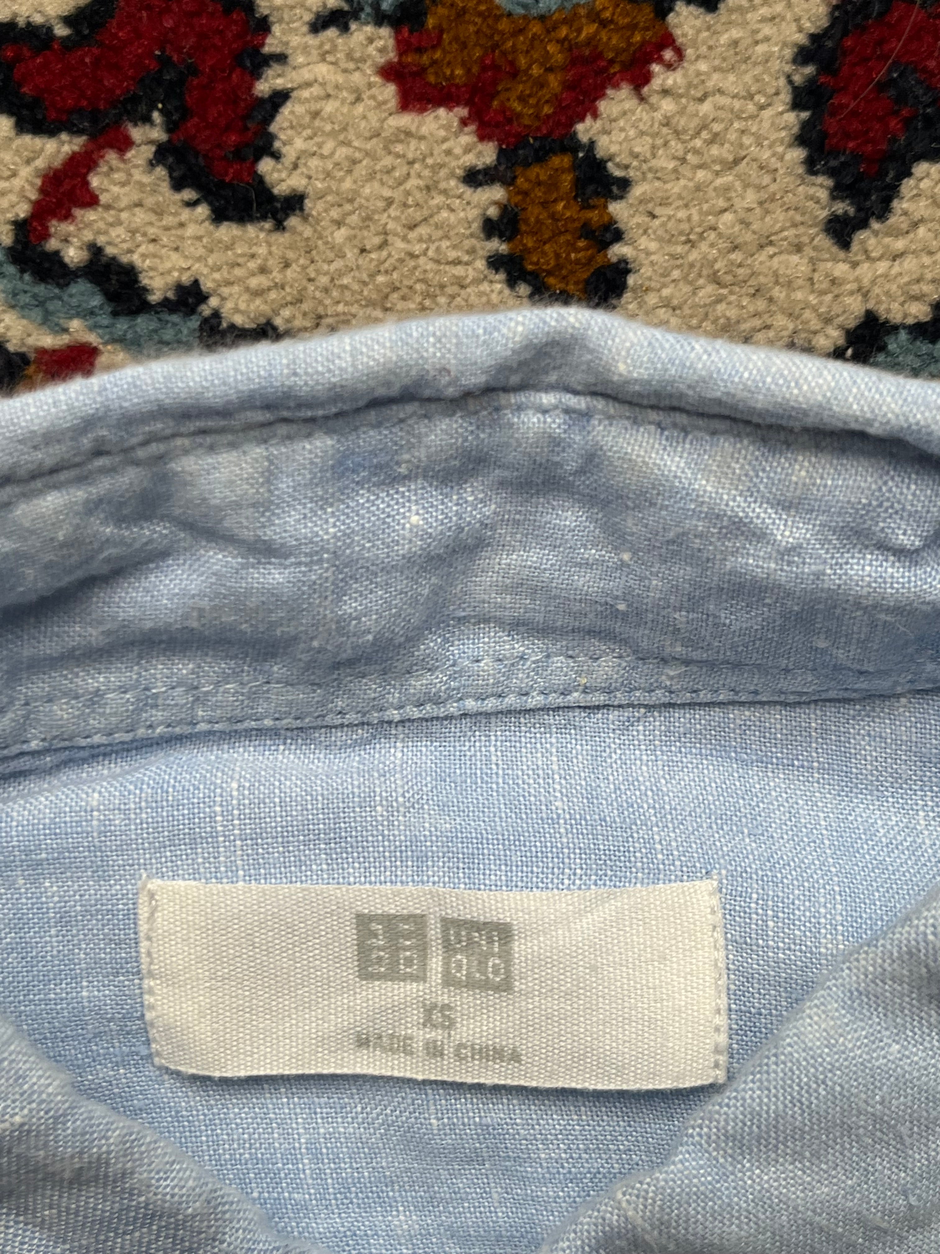 Uniqlo Premium Linen Light Sky Blue Button Down Shirt - S